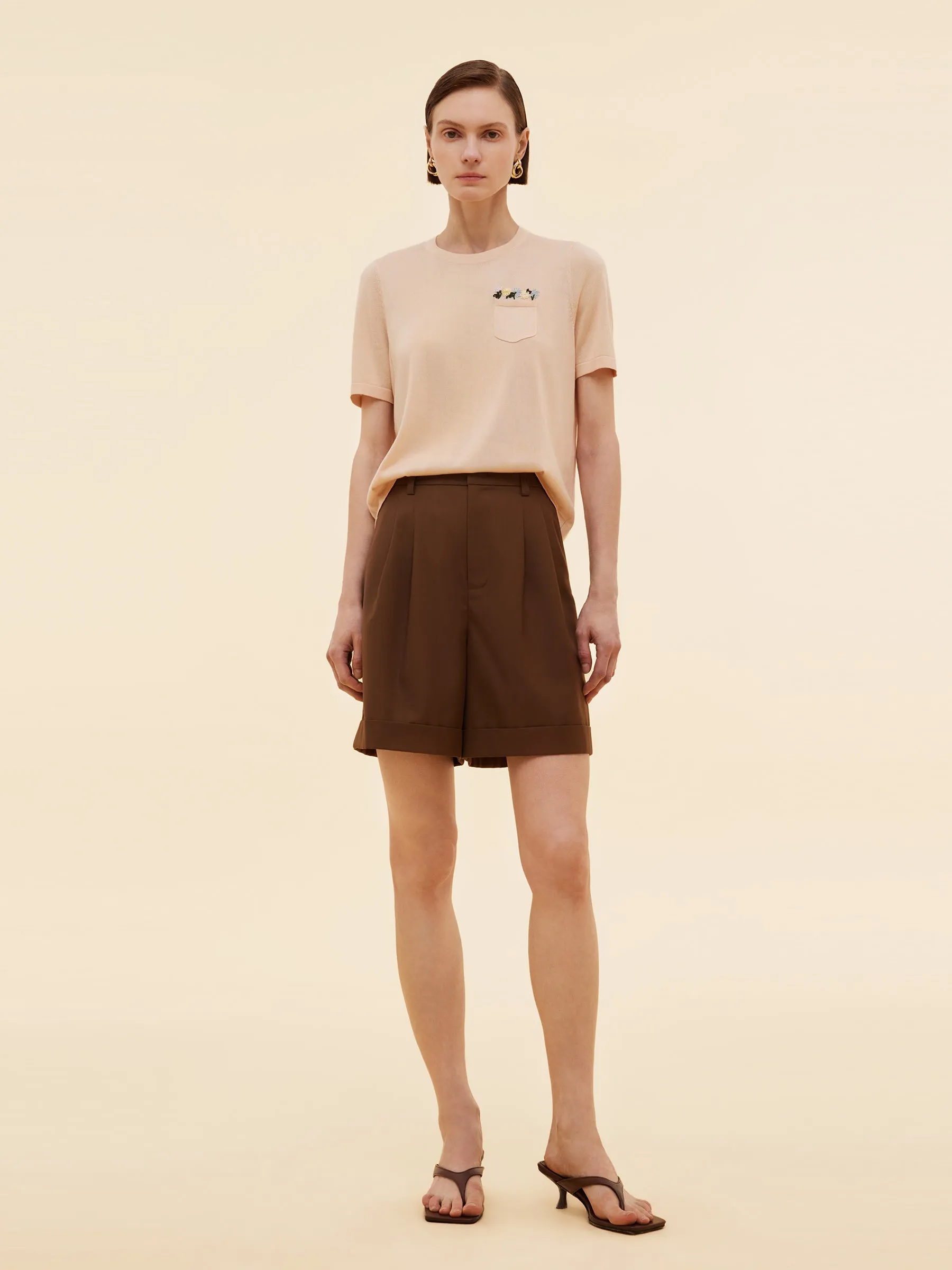 Tencel Acetate Blend Floral Embroidered Women Knit T-Shirt sold by Goelia product image thumbnail 2