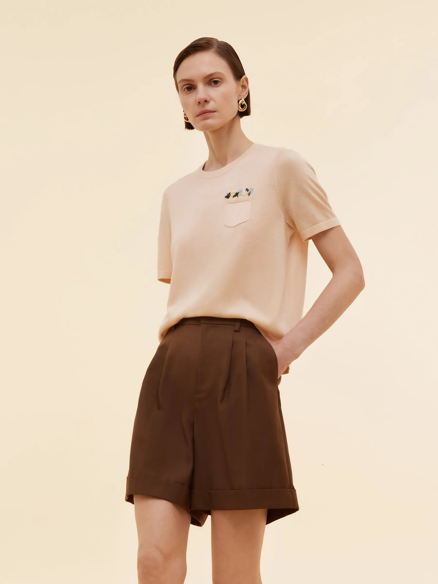 Tencel Acetate Blend Floral Embroidered Women Knit T-Shirt sold by Goelia product image thumbnail 4