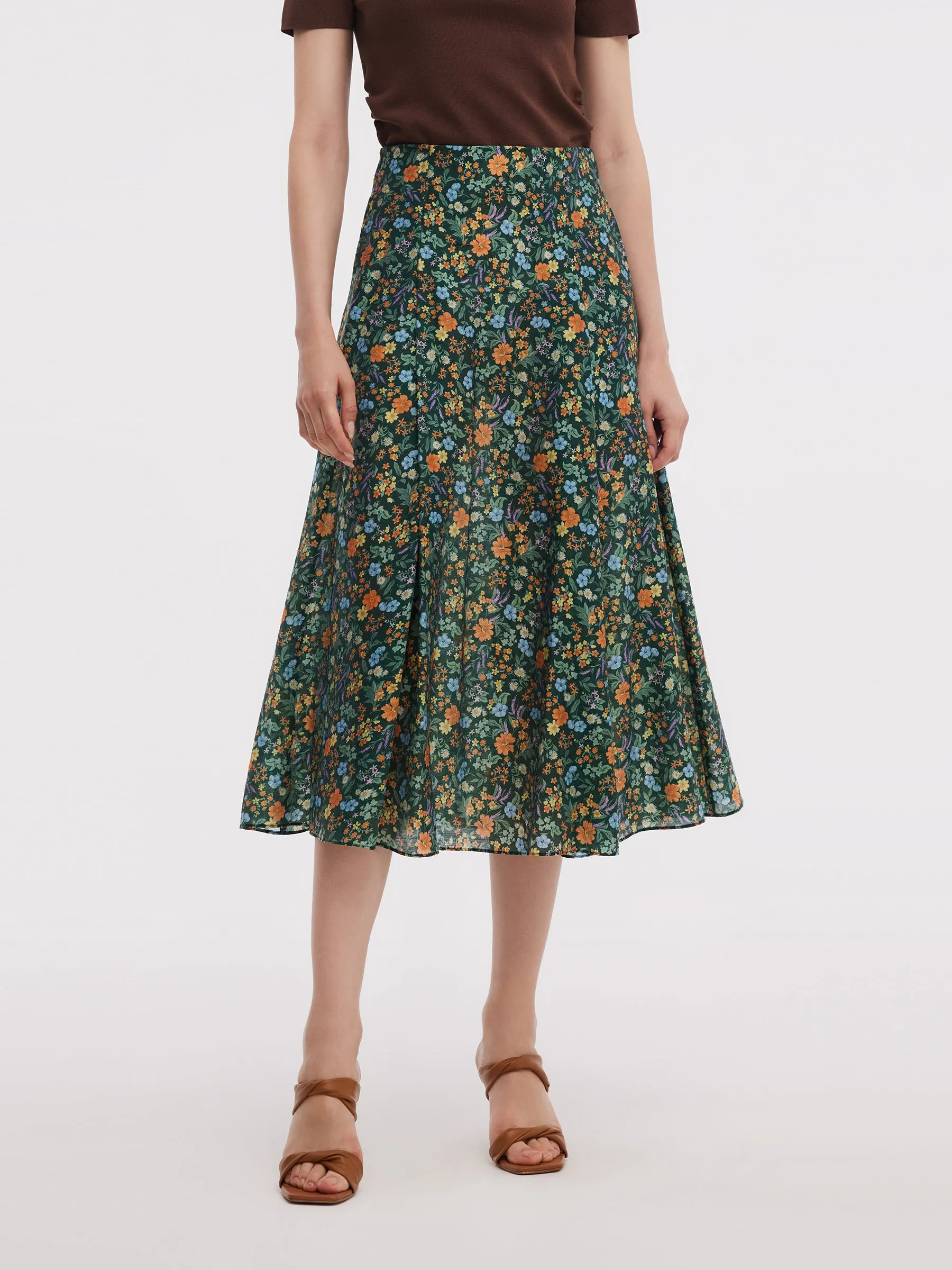 Tencel Blend Floral Print Women A-Line Skirt sold by Goelia