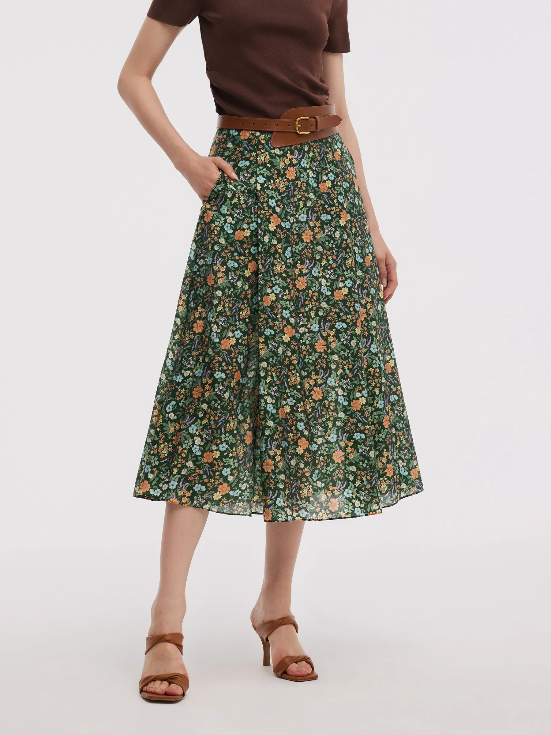 Tencel Blend Floral Print Women A-Line Skirt sold by Goelia product image thumbnail 4
