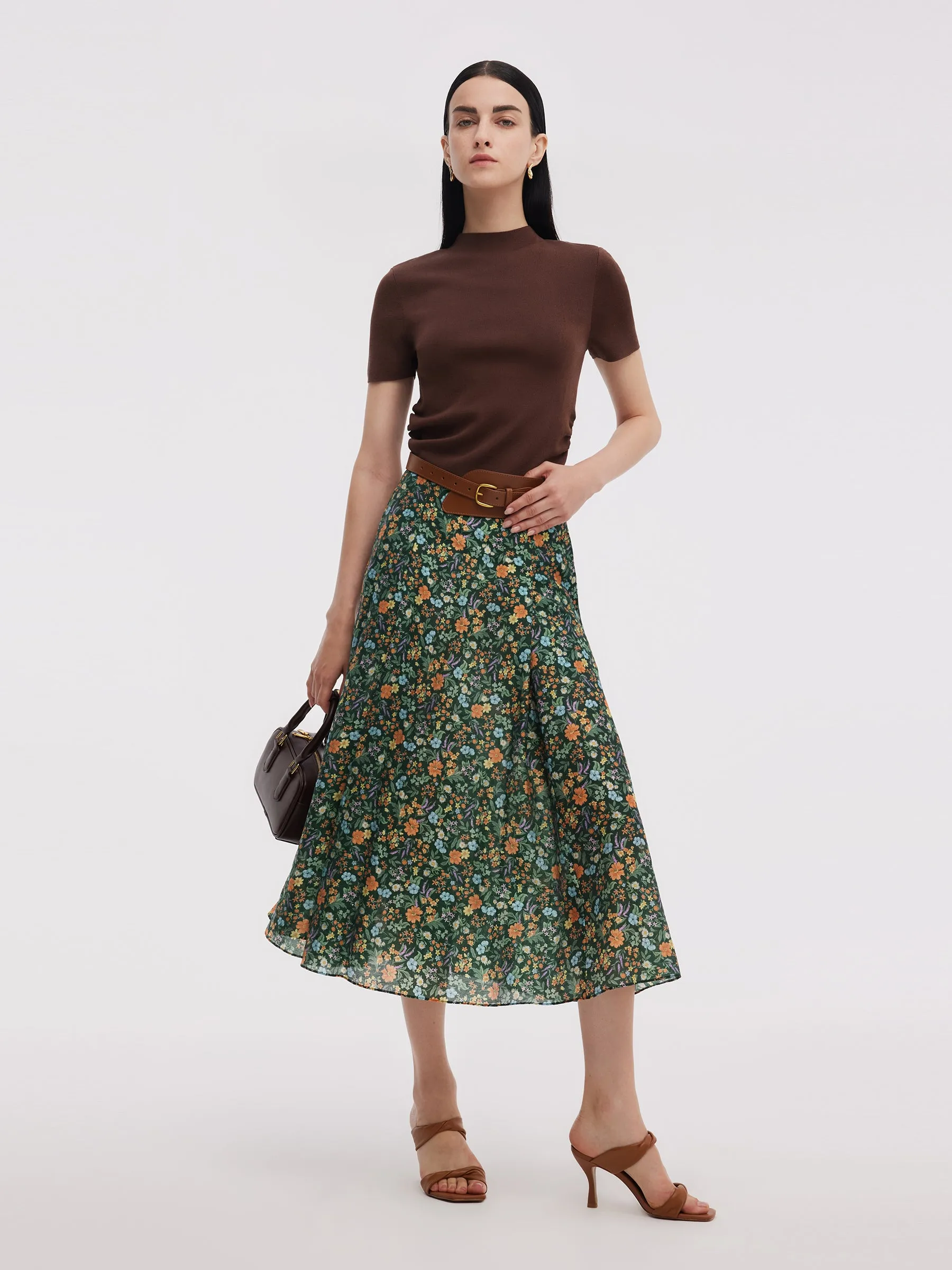 Tencel Blend Floral Print Women A-Line Skirt sold by Goelia product image thumbnail 2