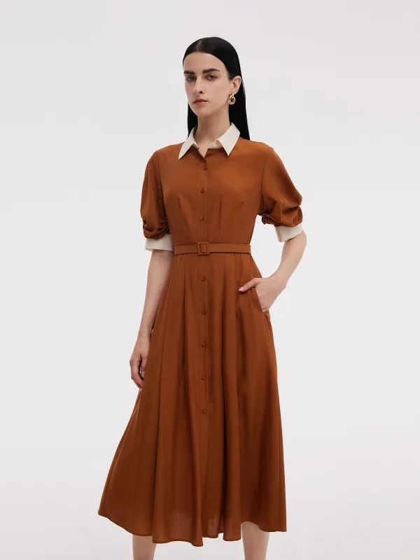 Tencel Acetate Blend Color Block Women Midi Dress made by Goelia