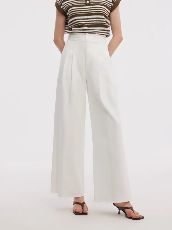 Denim Frayed Edge Women Wide Leg Jeans sold by Goelia