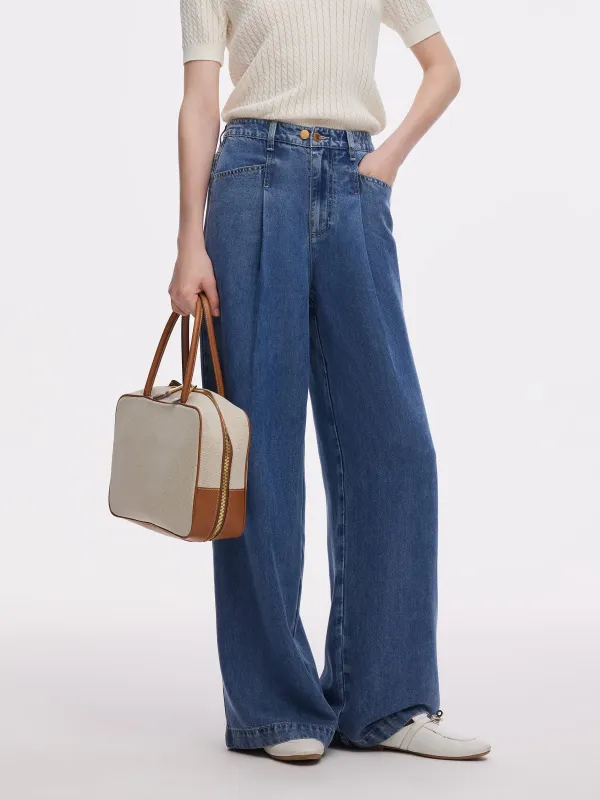 100% Tencel Denim Women Adjustable Waist Jeans sold by Goelia