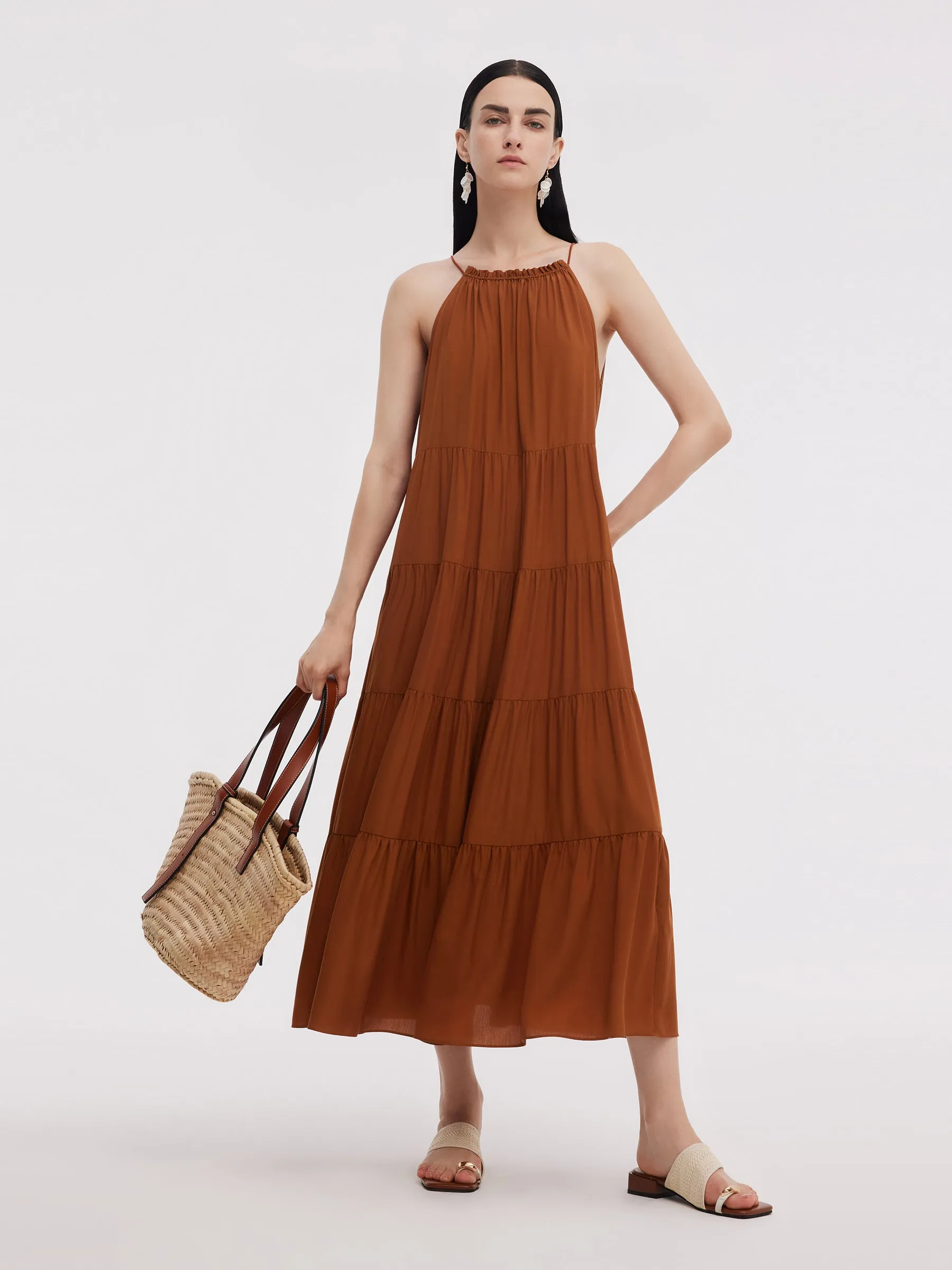 Tencel Acetate Blend Women Halter Maxi Dress sold by Goelia