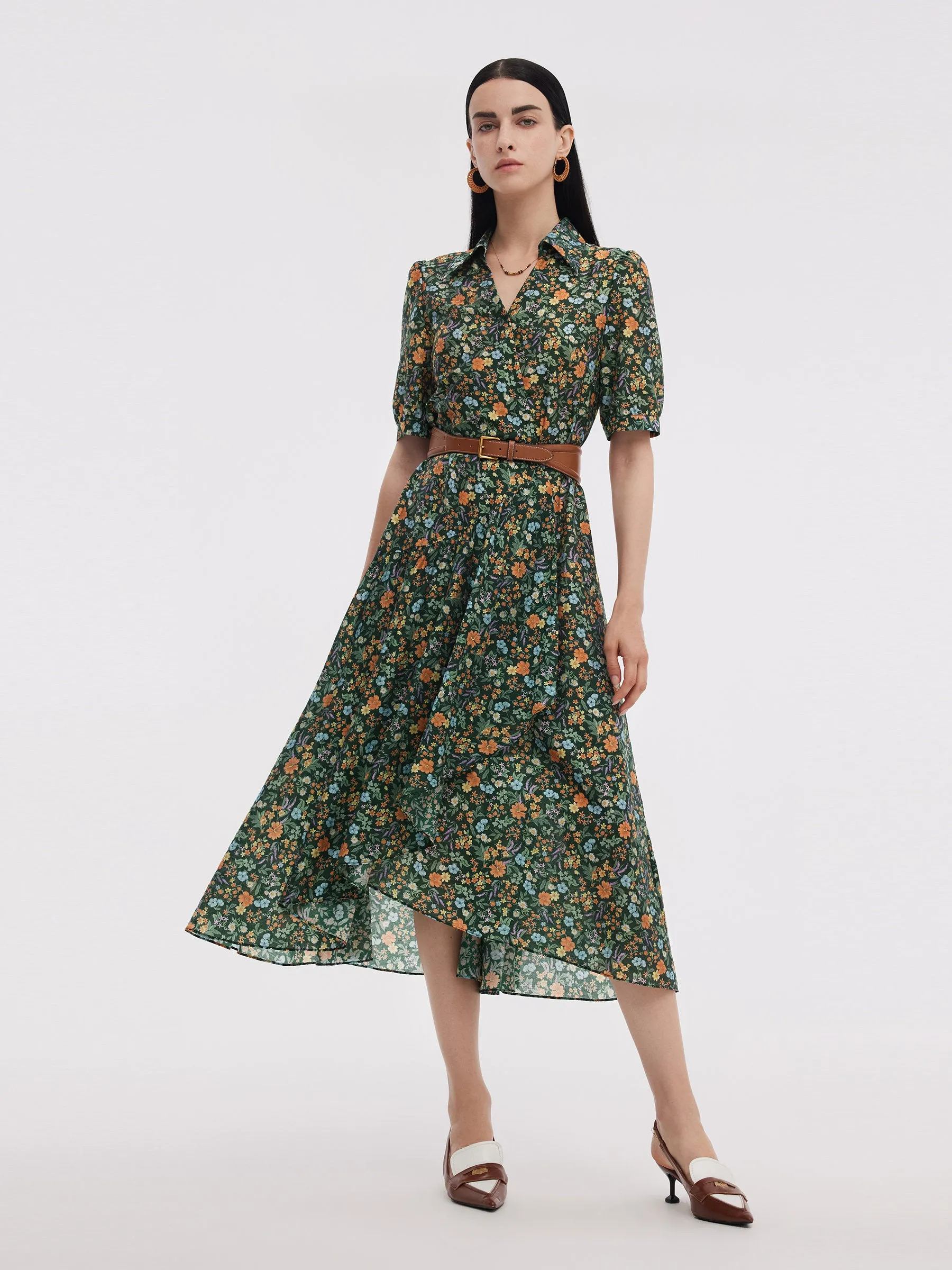 Tencel Blend Floral Print Women V-Neck Maxi Dress sold by Goelia product image thumbnail 2