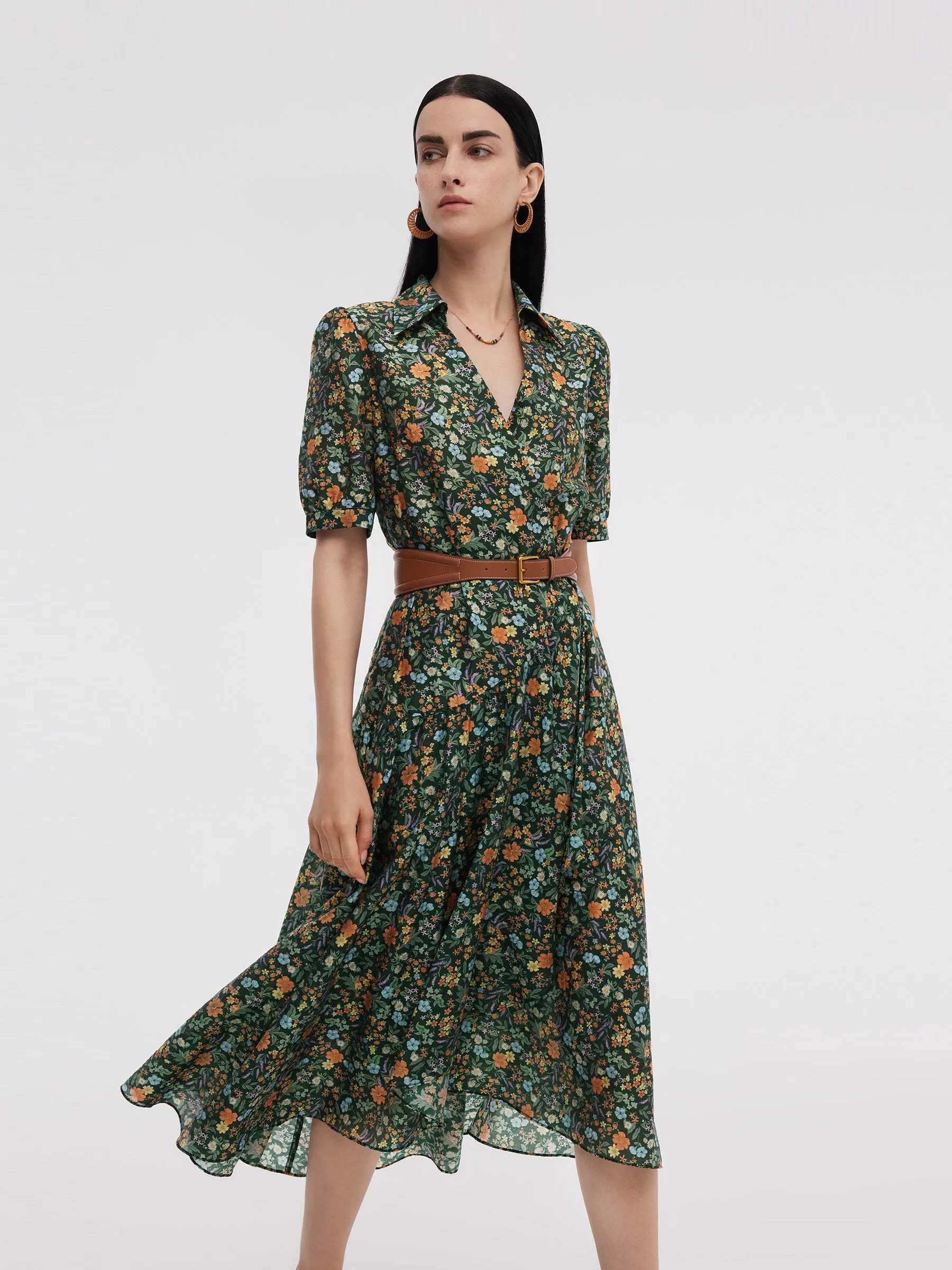 Tencel Blend Floral Print Women V-Neck Maxi Dress sold by Goelia