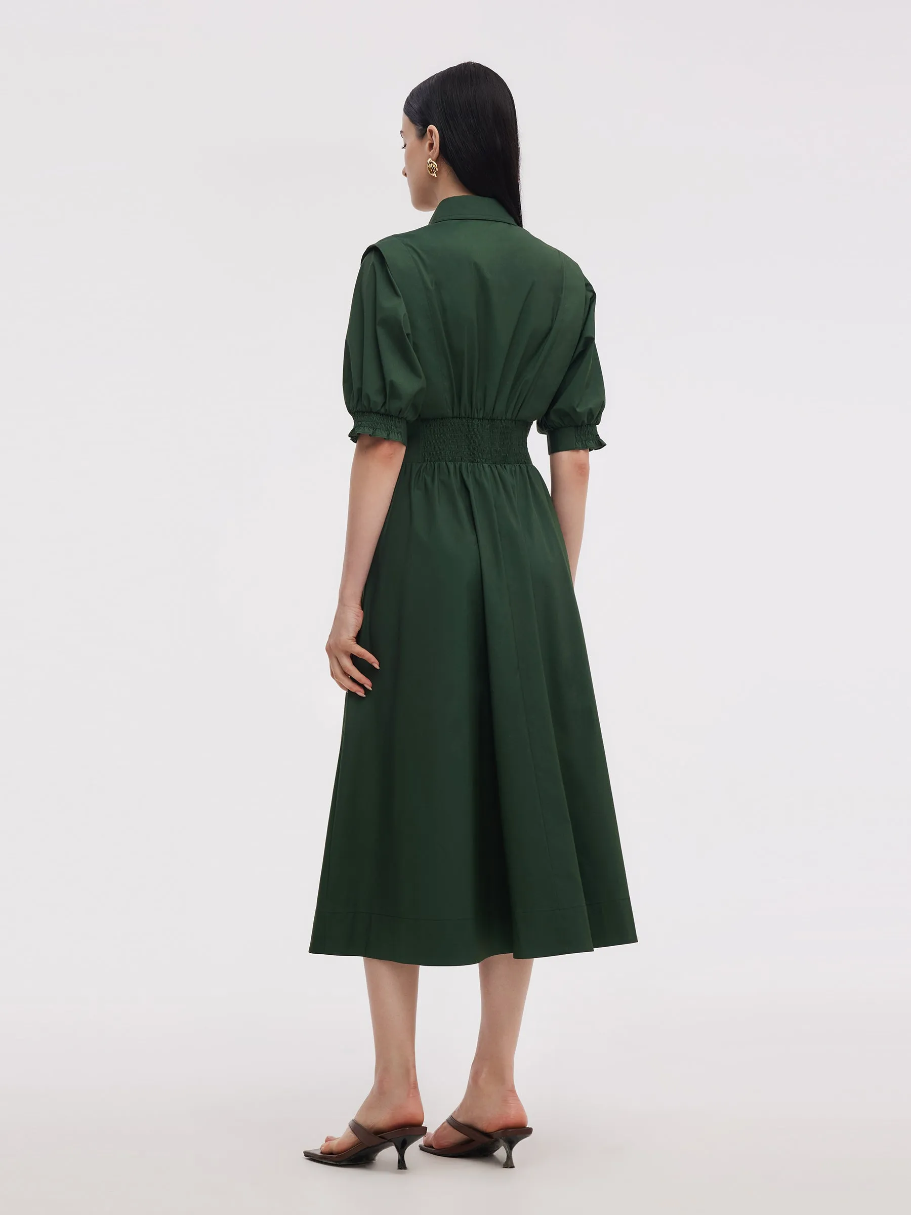 Dark Green Gathered Waist Women Maxi Shirt Dress sold by Goelia product image thumbnail 3