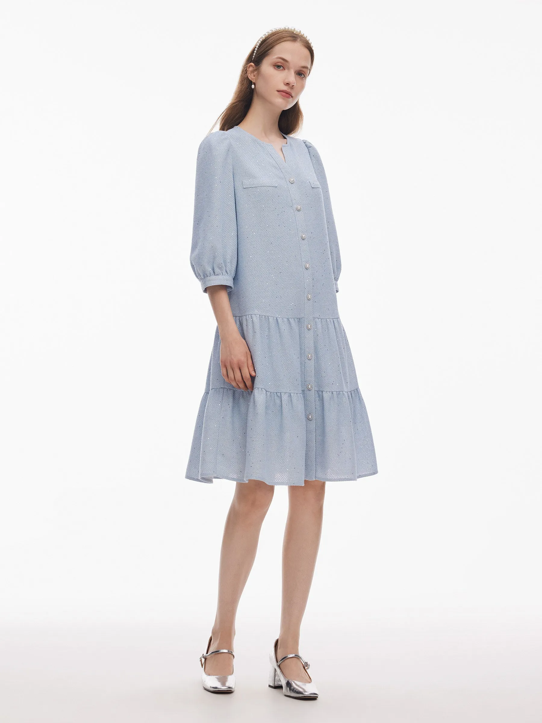 Acetate Blend Tweed Sequins Women Midi Dress With Belt sold by Goelia product image thumbnail 4