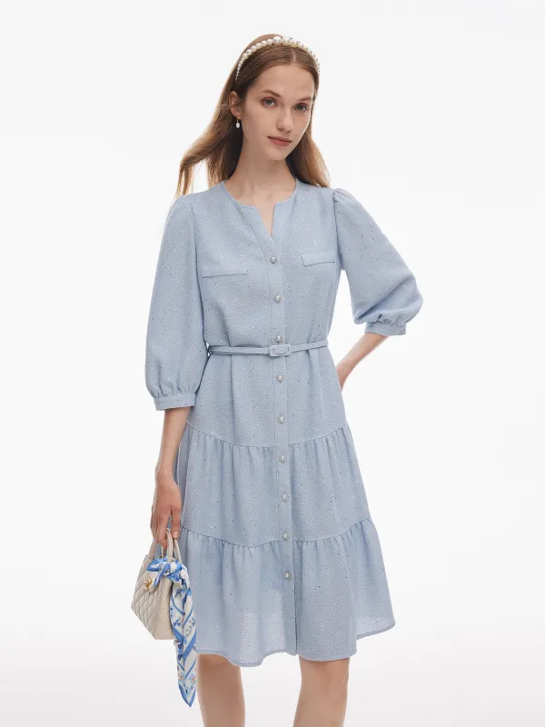 Acetate Blend Tweed Sequins Women Midi Dress With Belt sold by Goelia