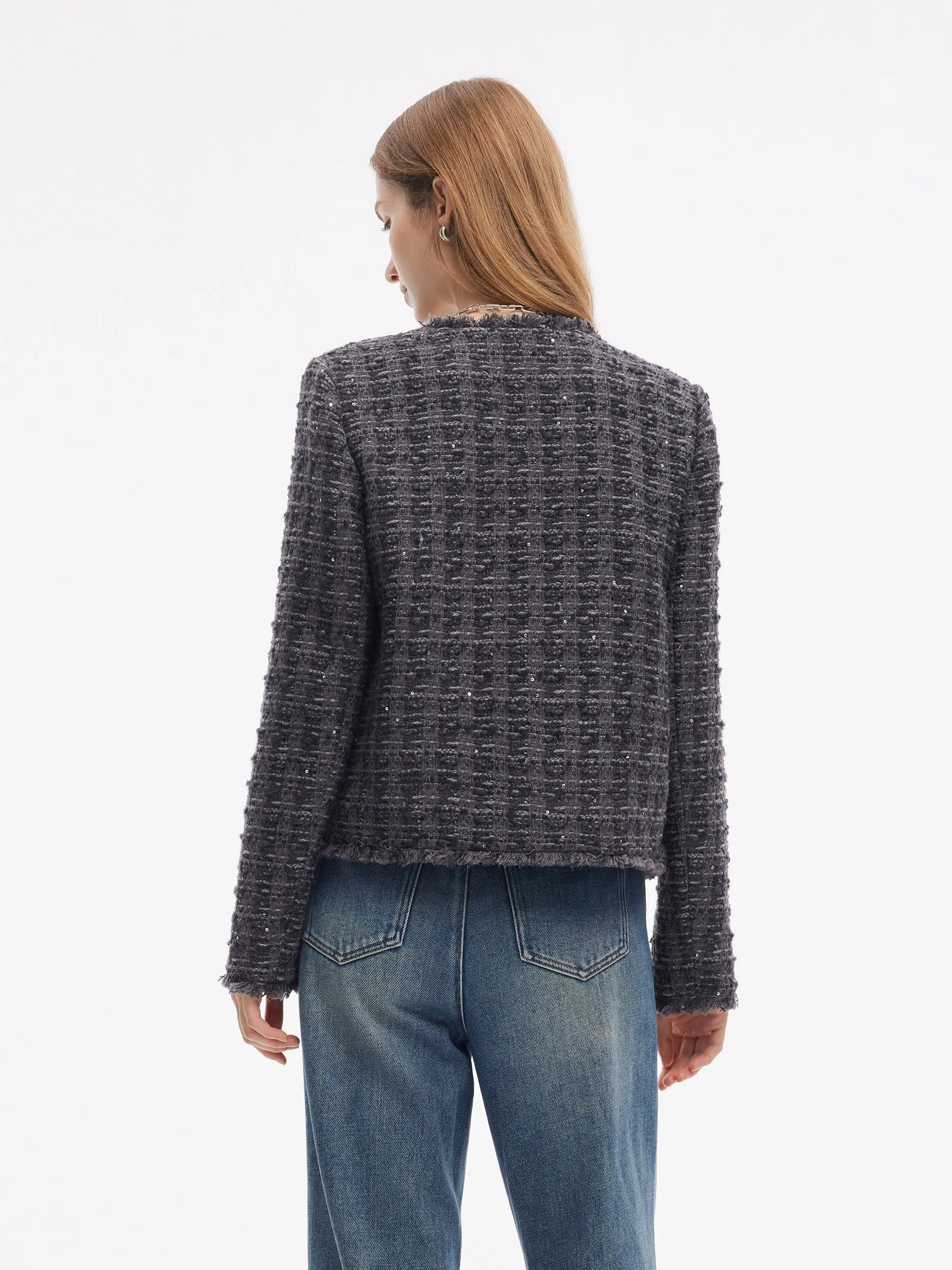 Wool Blend Sequins Tweed Women Frayed Edge Crop Jacket sold by Goelia product image thumbnail 3