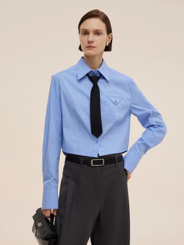 Blue And White Stripe Women Long Sleeve Shirt sold by Goelia