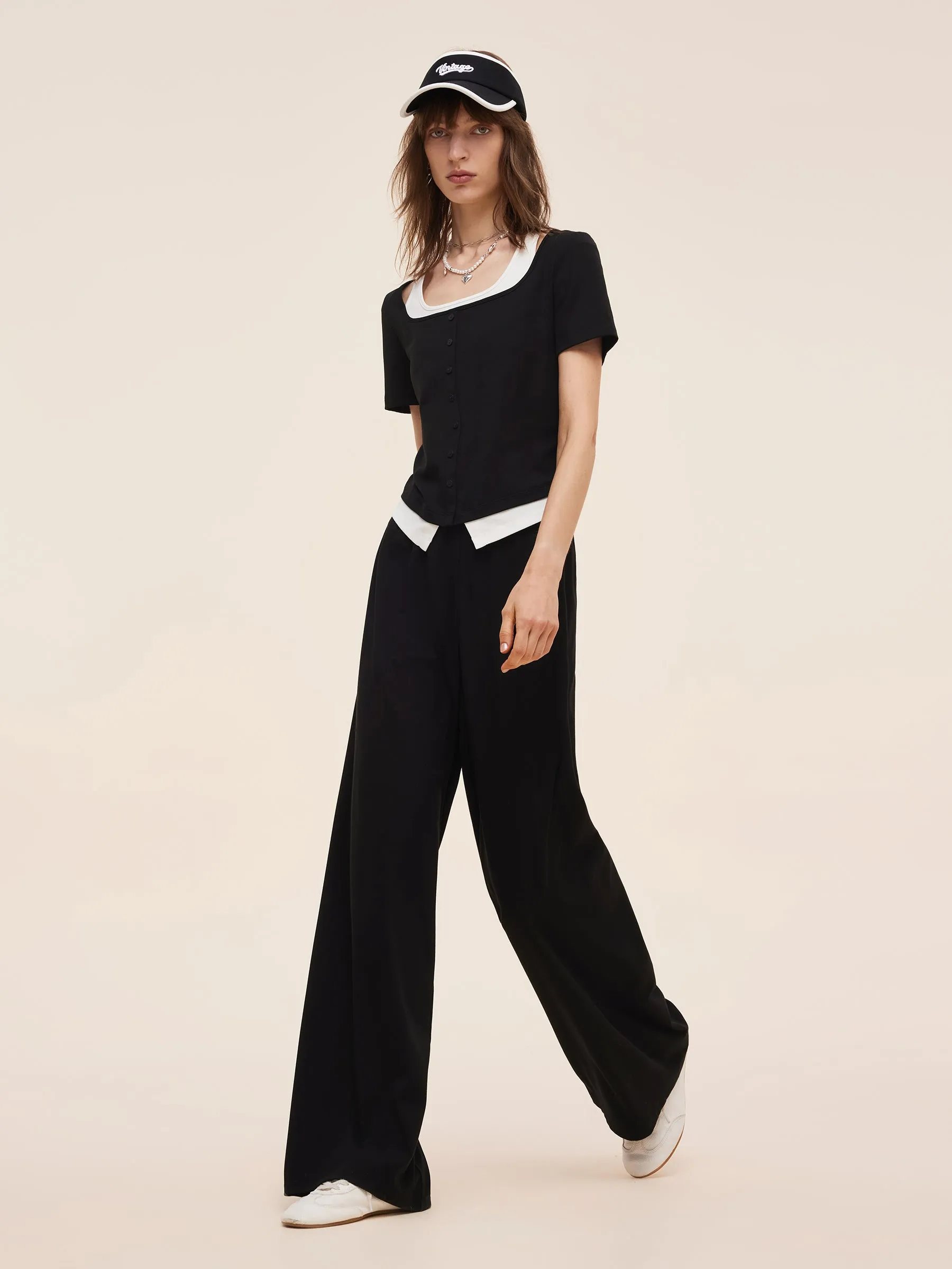 Mock Layered Knit Top And Pants Two-Piece Set sold by Goelia product image thumbnail 2