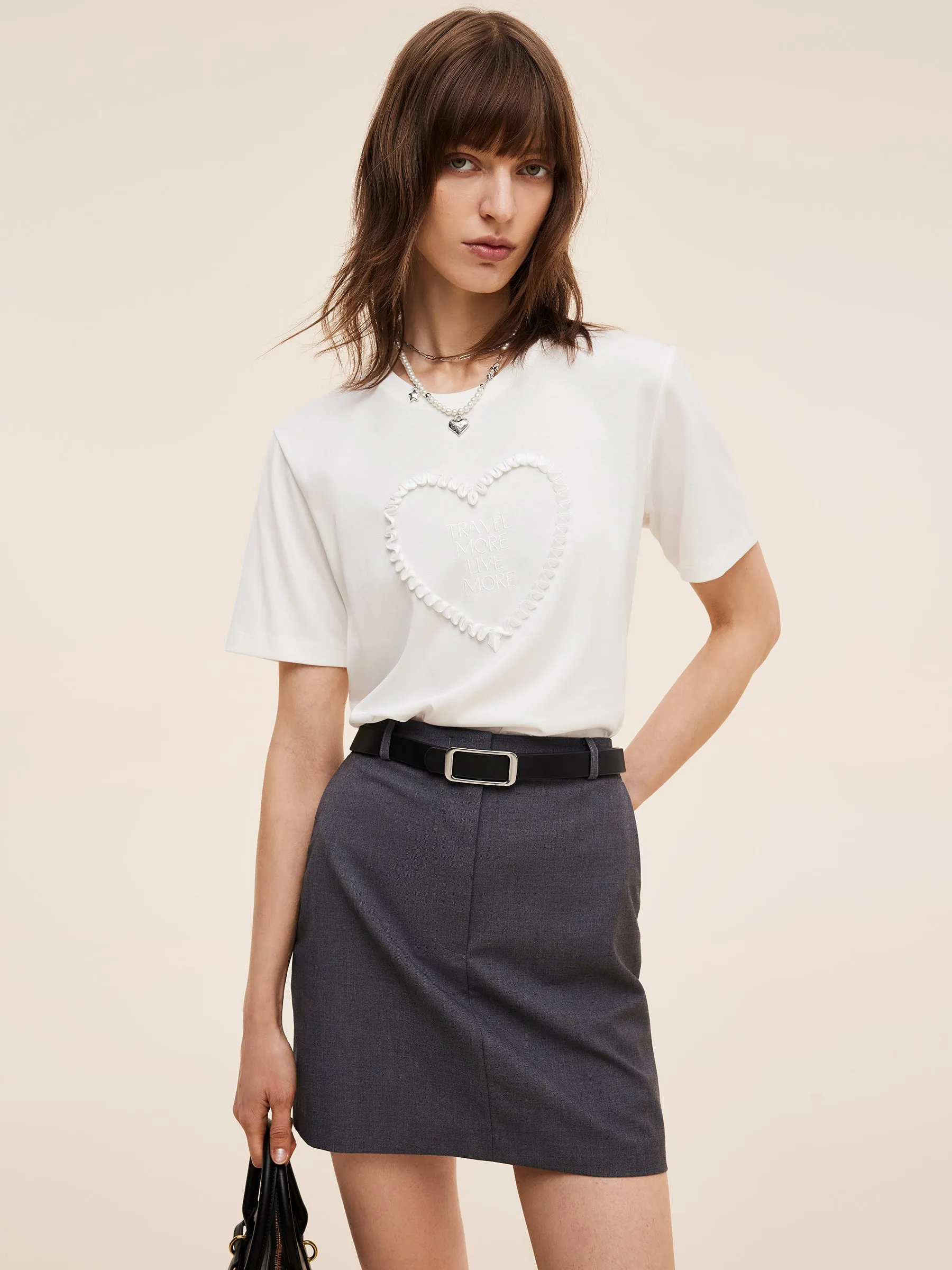 Heart And Letter Embroidered Women T-Shirt sold by Goelia