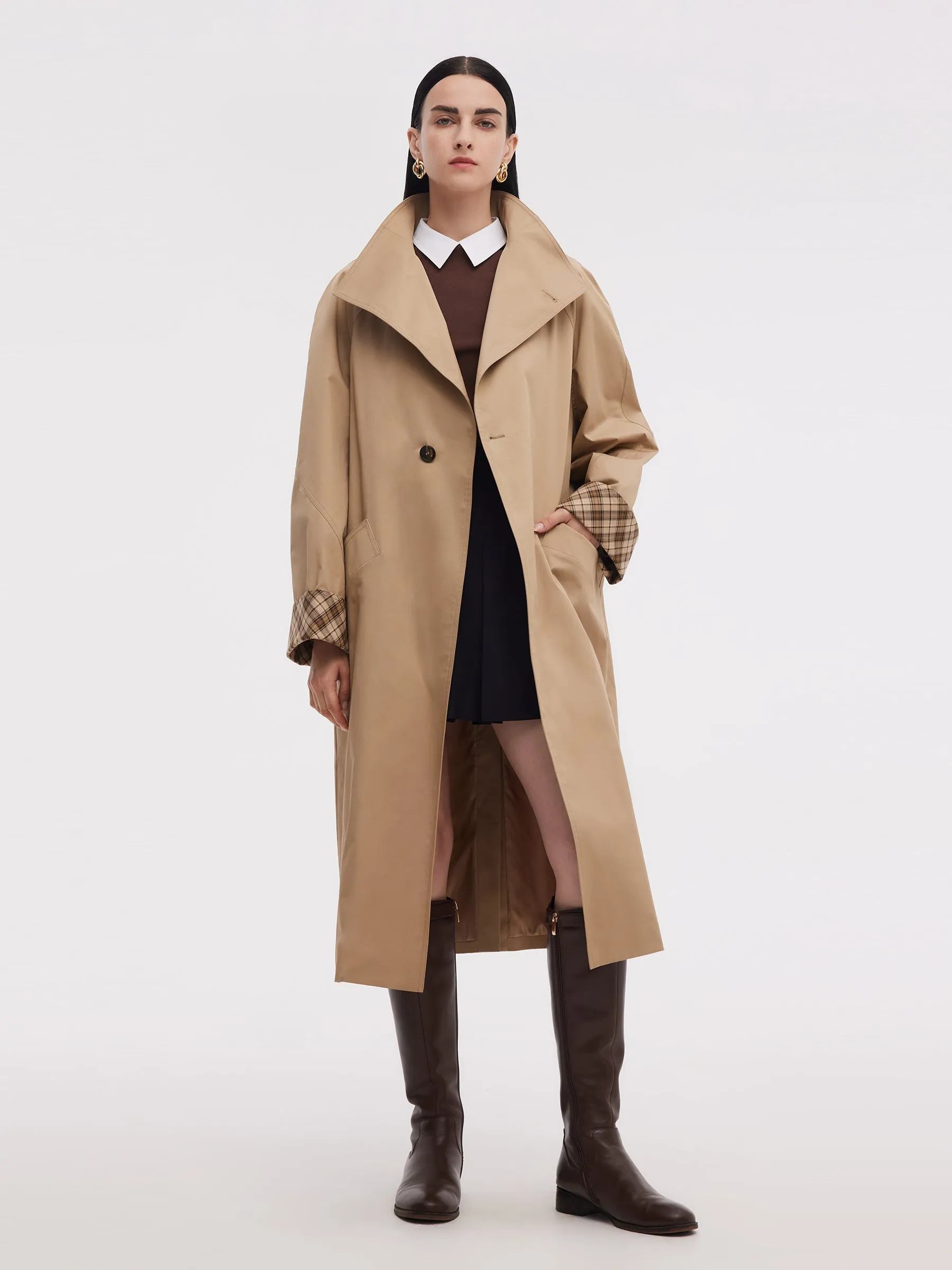 Cotton Color Block Cuffs Unisex Trench Coat sold by Goelia