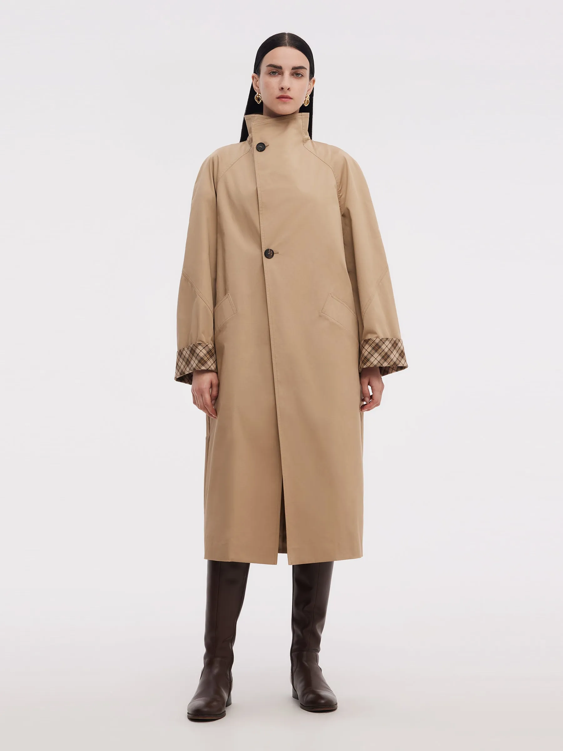 Cotton Color Block Cuffs Unisex Trench Coat sold by Goelia product image thumbnail 2