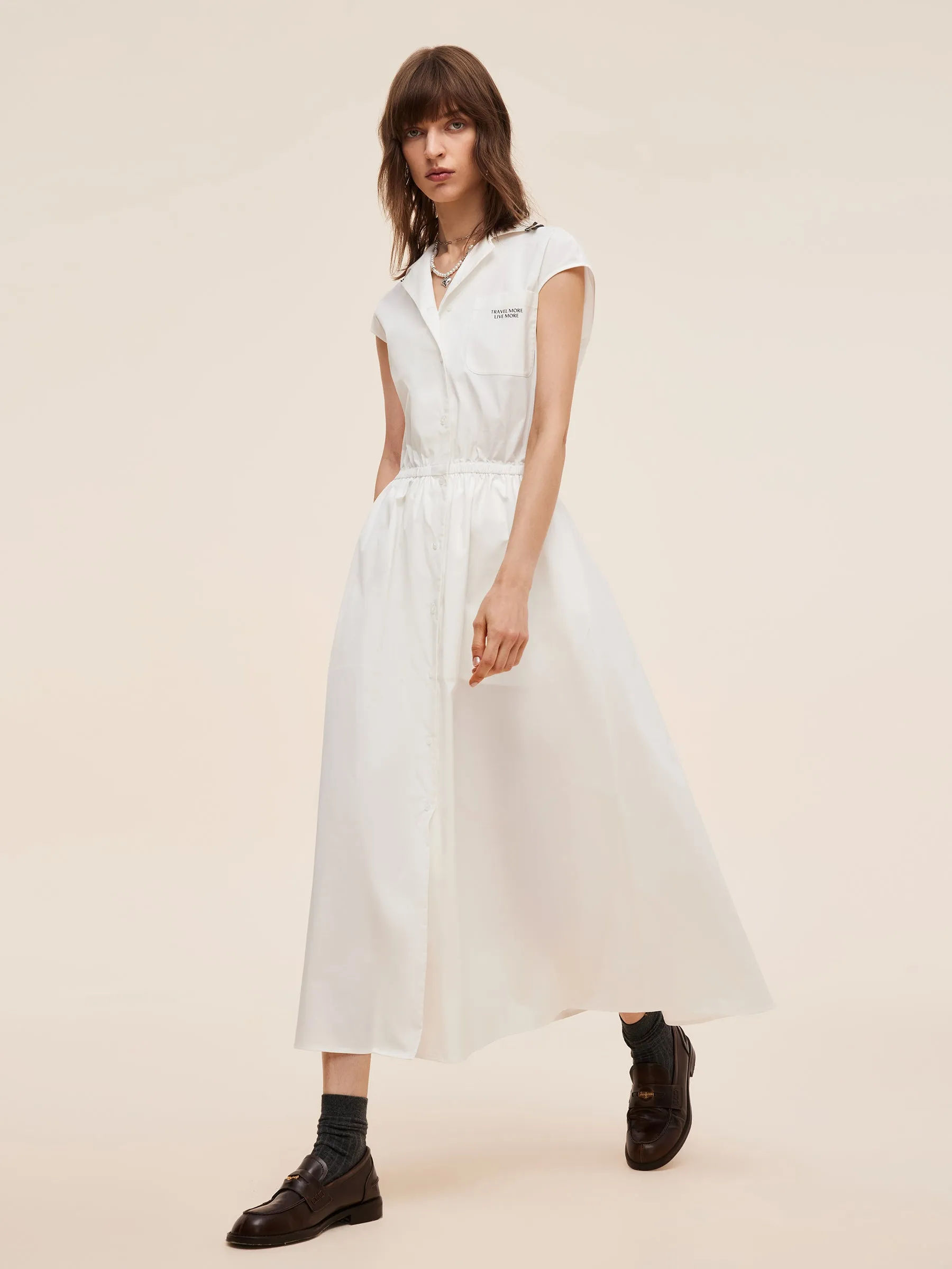 Cap Sleeve Women Gathered Waist Maxi Dress sold by Goelia product image thumbnail 4