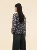 10MM Mulberry Silk Floral Print Women Ruffle V-Neck Blouse sold by Goelia