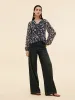 10MM Mulberry Silk Floral Print Women Ruffle V-Neck Blouse sold by Goelia