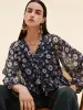 10MM Mulberry Silk Floral Print Women Ruffle V-Neck Blouse sold by Goelia