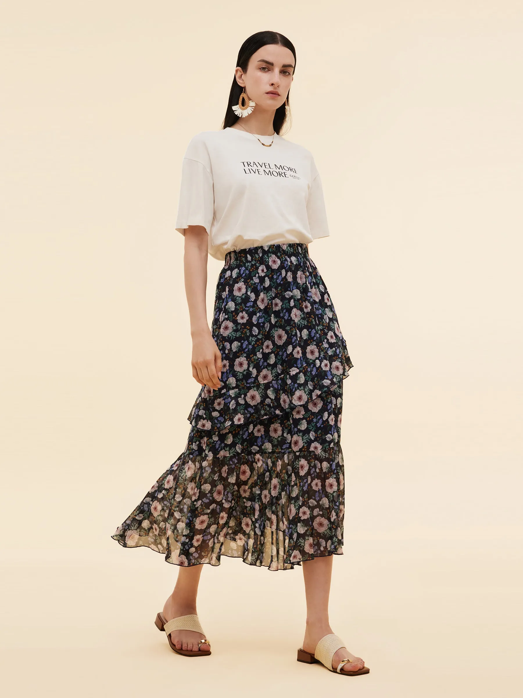 10MM Mulberry Silk Floral Print Women Tiered Skirt sold by Goelia product image thumbnail 2