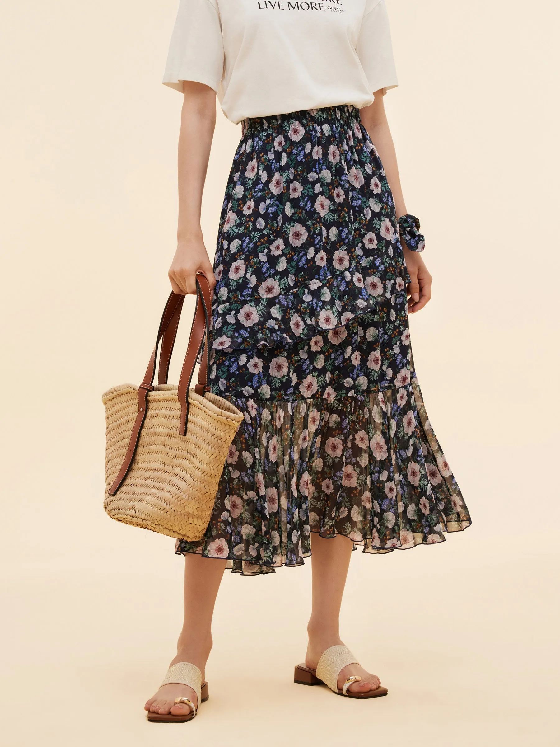 10MM Mulberry Silk Floral Print Women Tiered Skirt sold by Goelia product image thumbnail 5