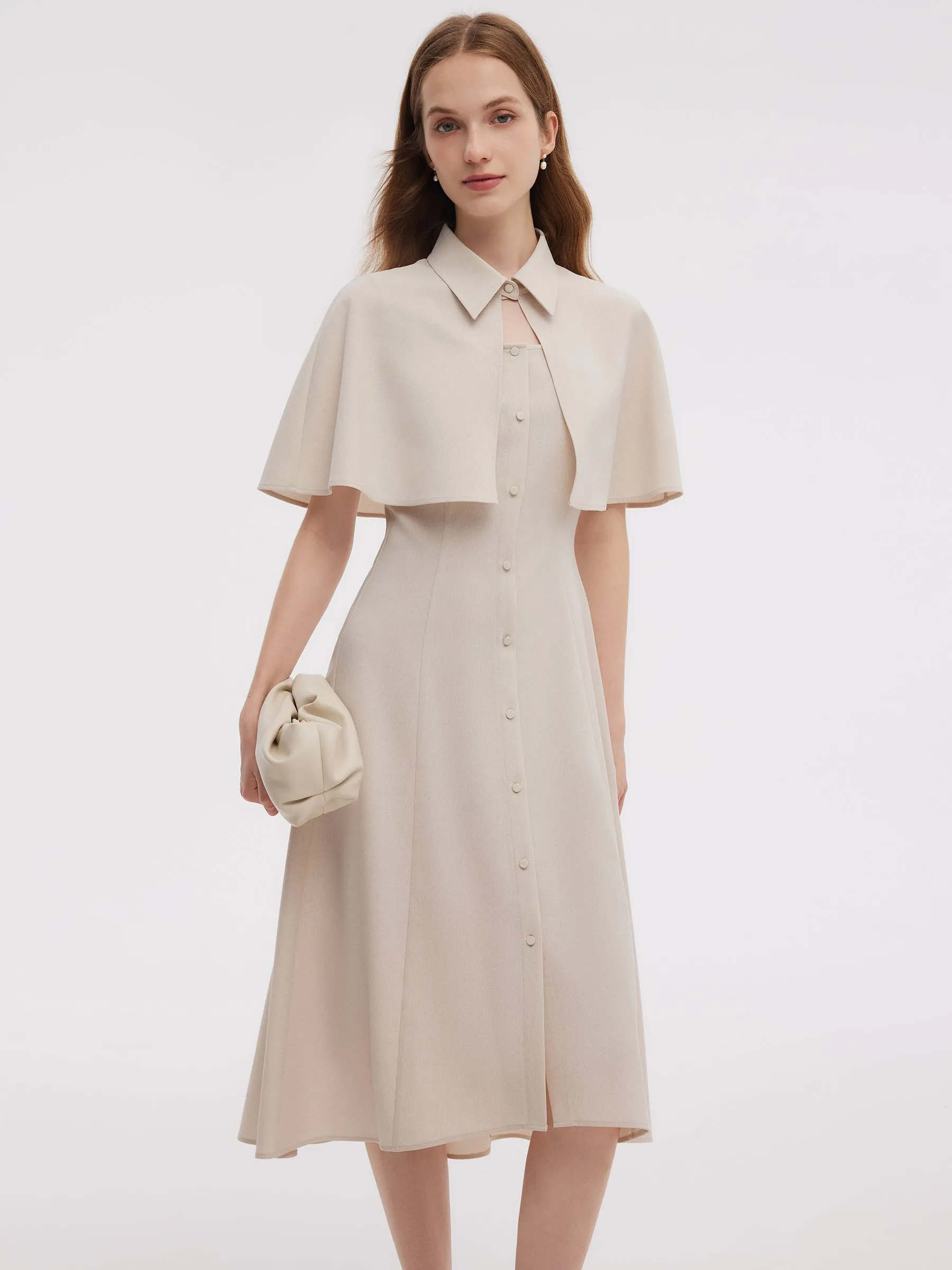 Sleeveless Midi Dress And Detachable Capelet Two-Piece Set sold by Goelia