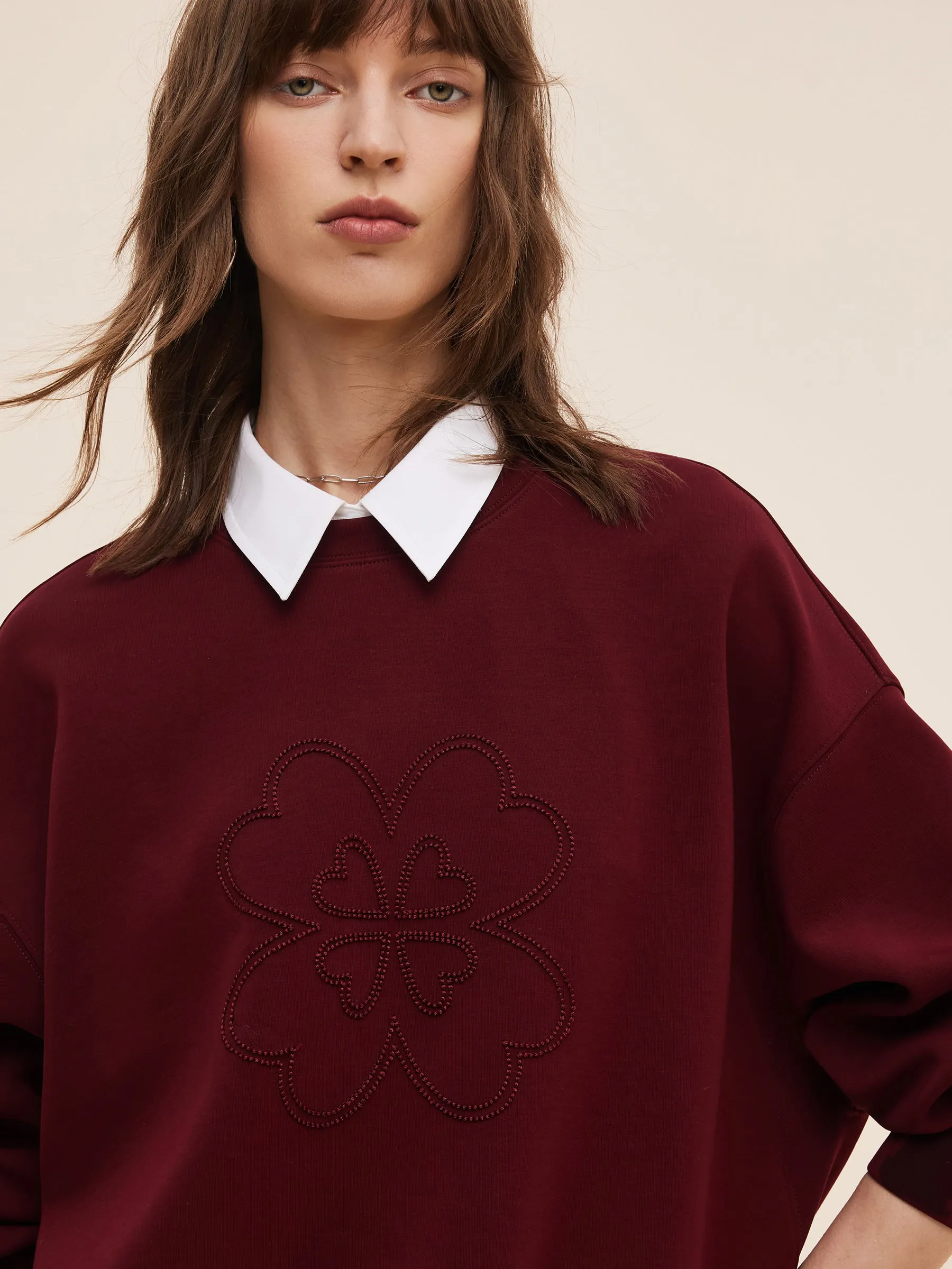 Four-Leaf Clover Embroidered Women Sweatshirt sold by Goelia product image thumbnail 5