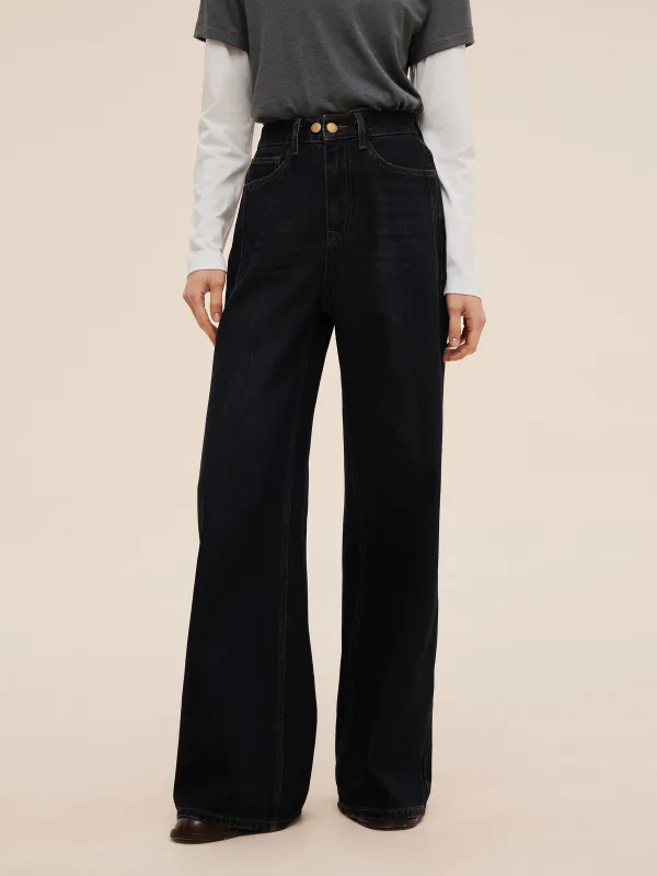 Denim Adjustable Waist Women Wide Leg Jeans made by Goelia