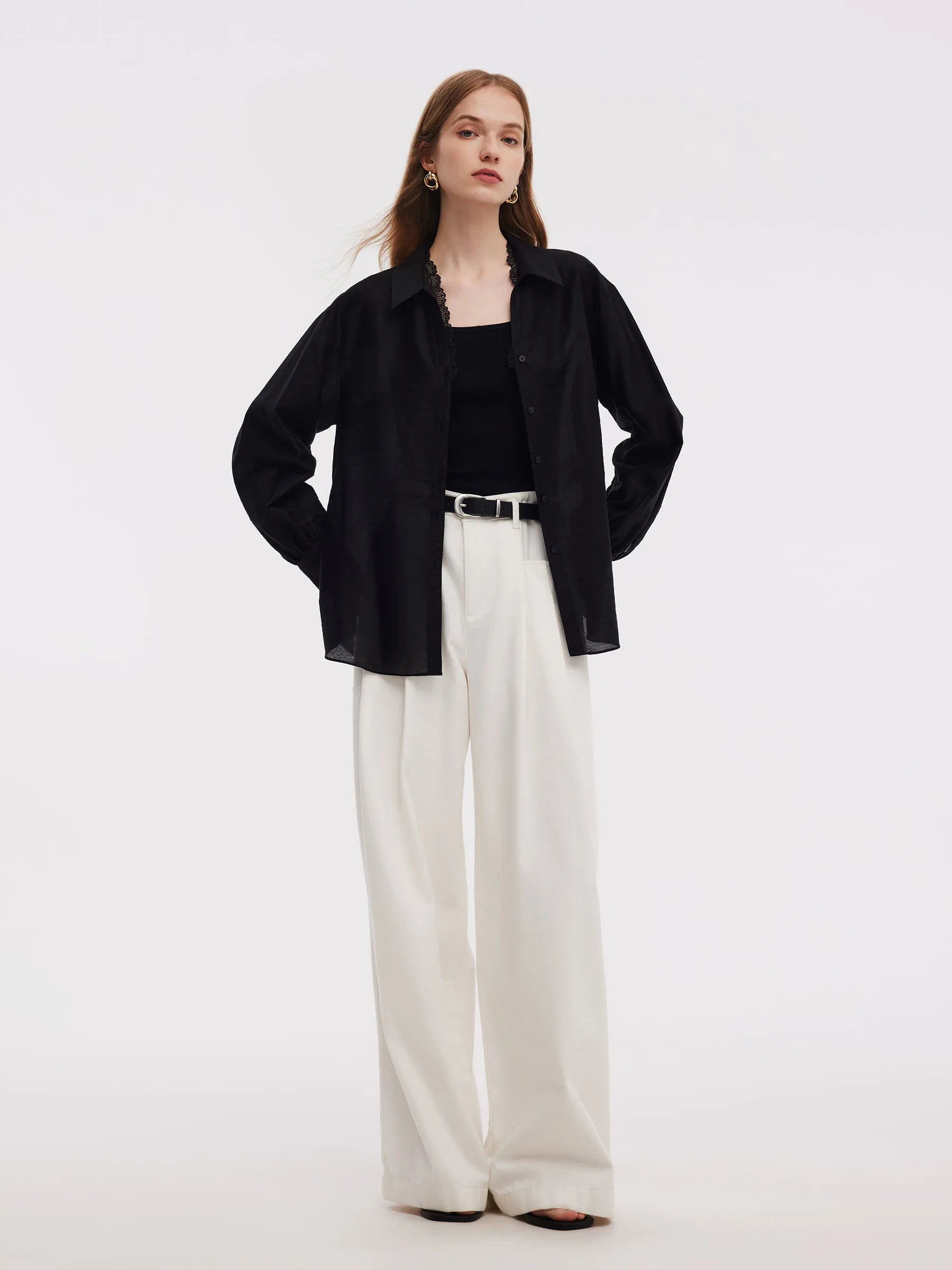 Tencel Blend Lace V-Neck Women Mock Layered Shirt sold by Goelia product image thumbnail 3