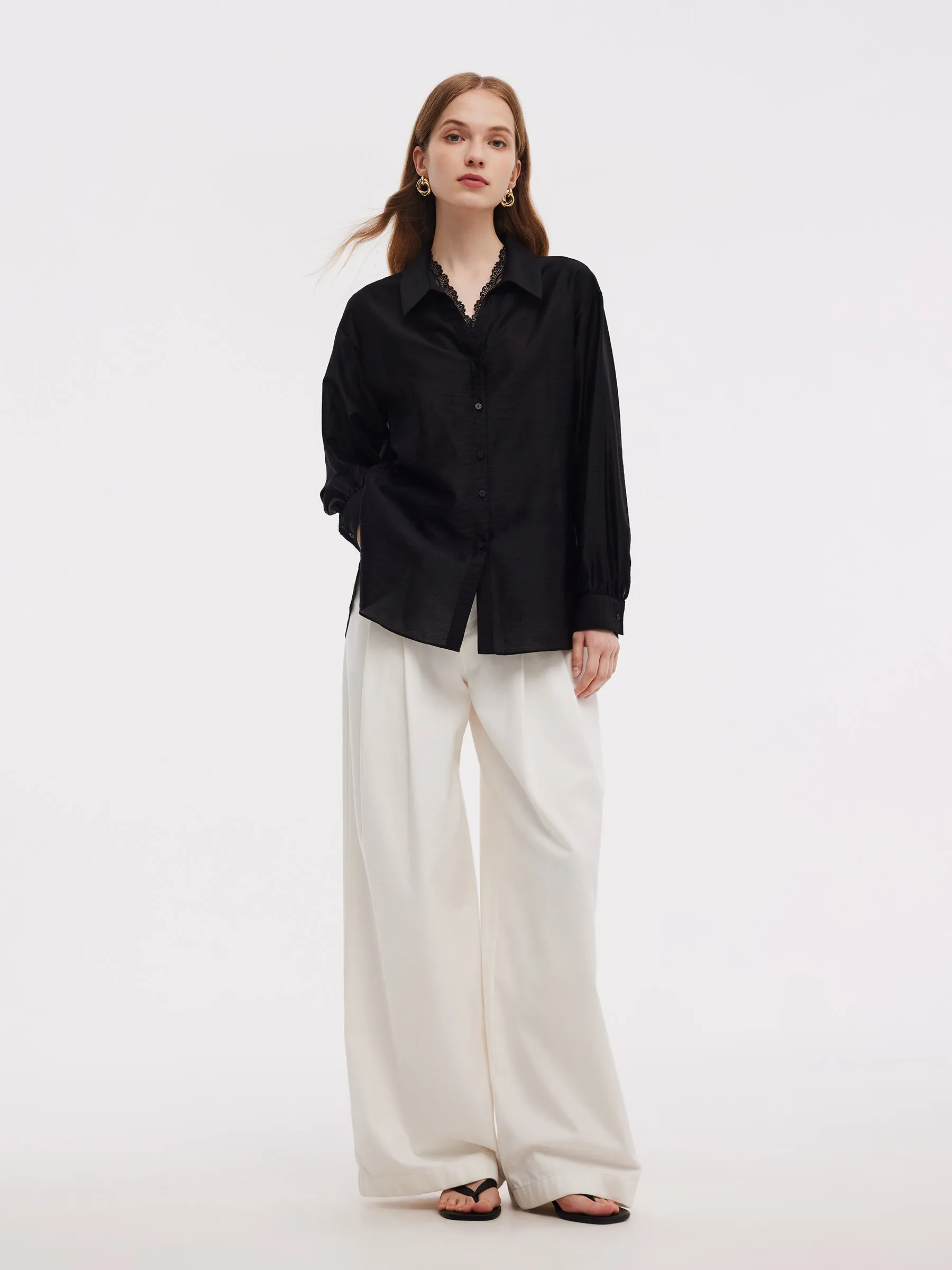 Tencel Blend Lace V-Neck Women Mock Layered Shirt sold by Goelia product image thumbnail 2