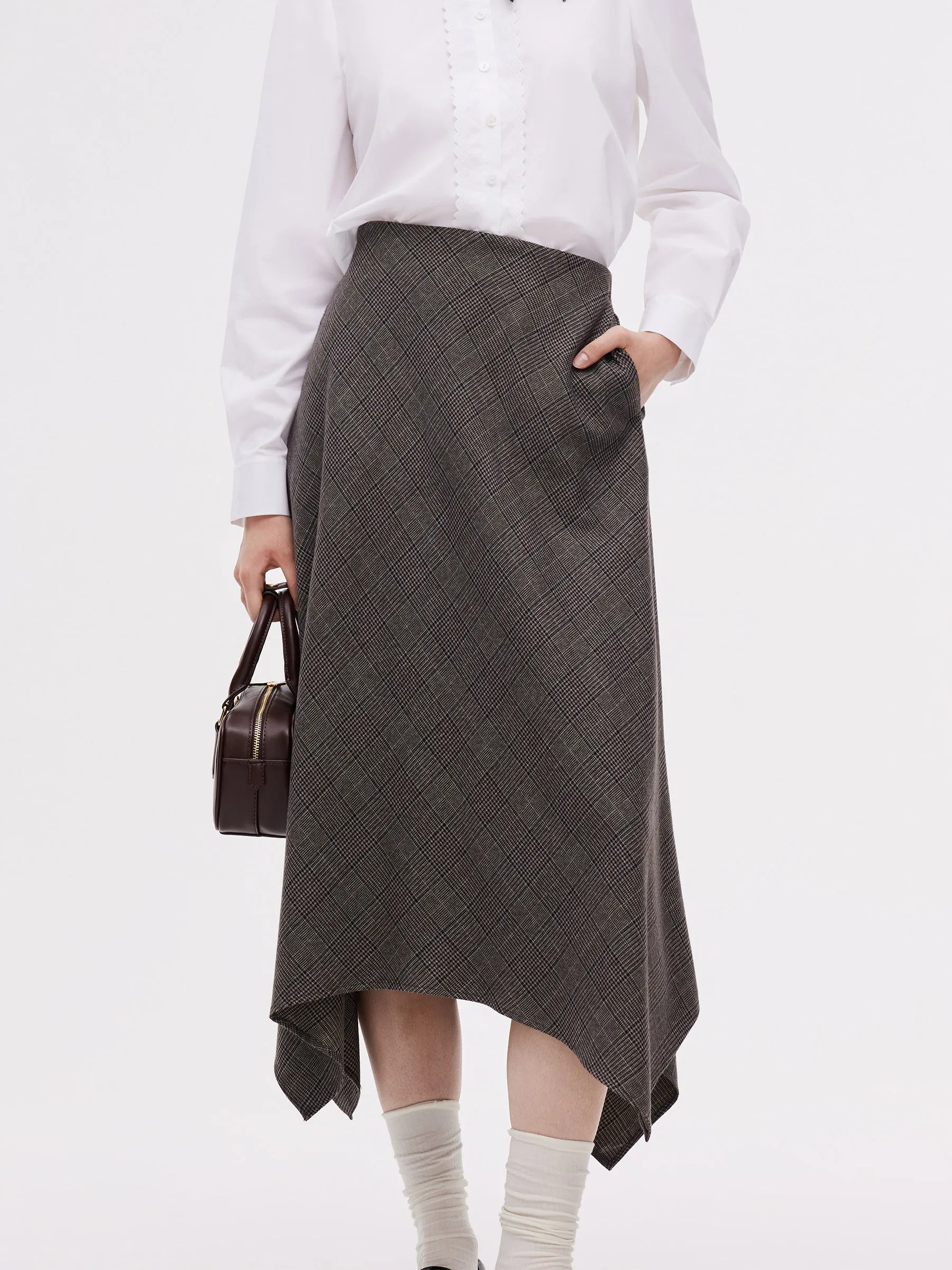 Asymmetric Hem Plaid Women Skirt With Triangle Scarf sold by Goelia product image thumbnail 5