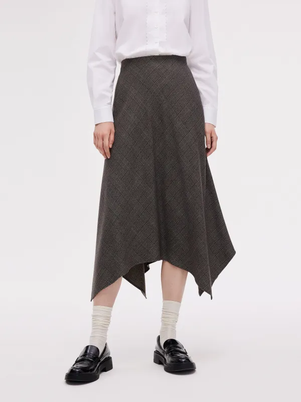 Asymmetric Hem Plaid Women Skirt With Triangle Scarf sold by Goelia
