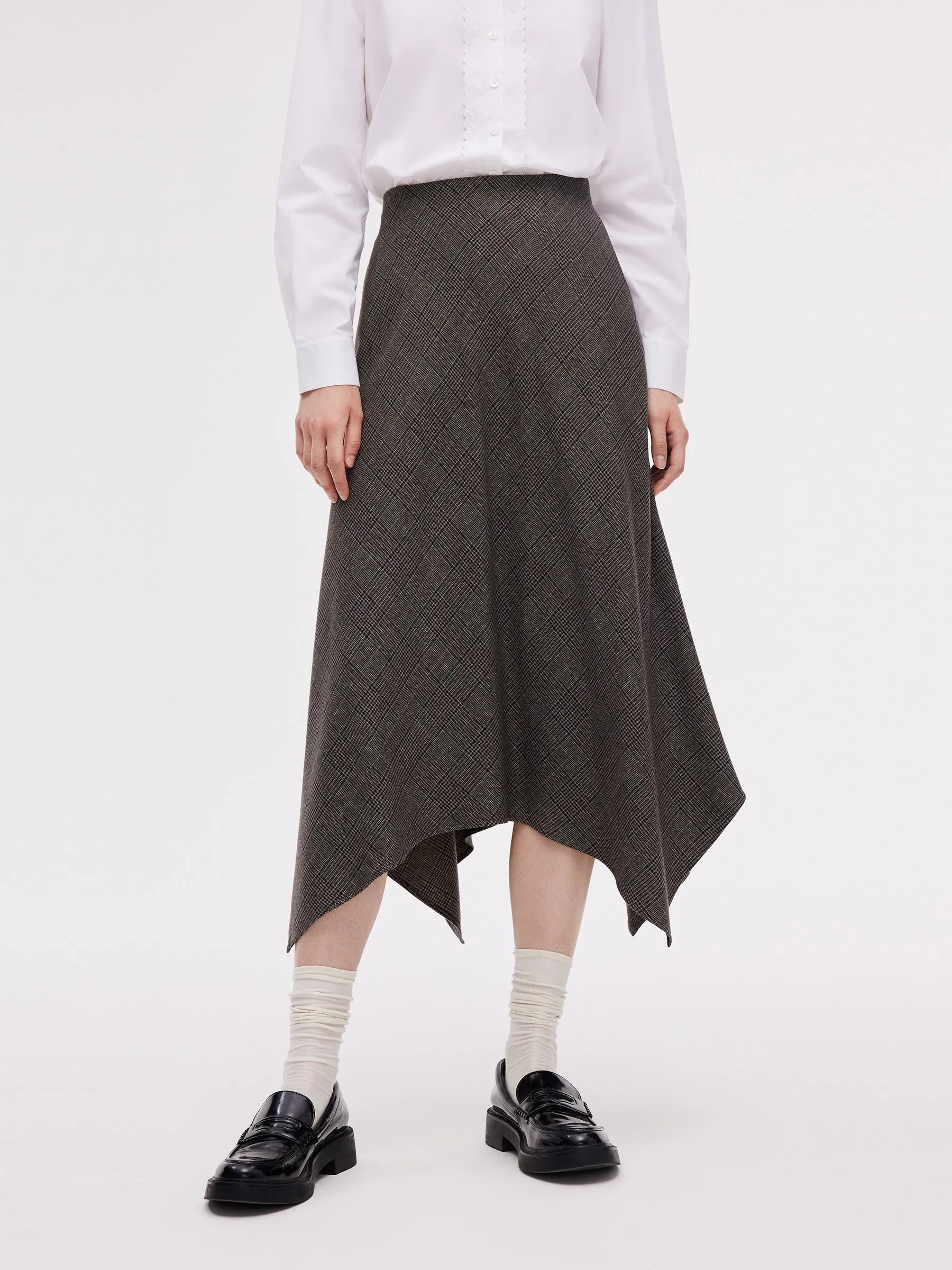 Asymmetric Hem Plaid Women Skirt With Triangle Scarf sold by Goelia