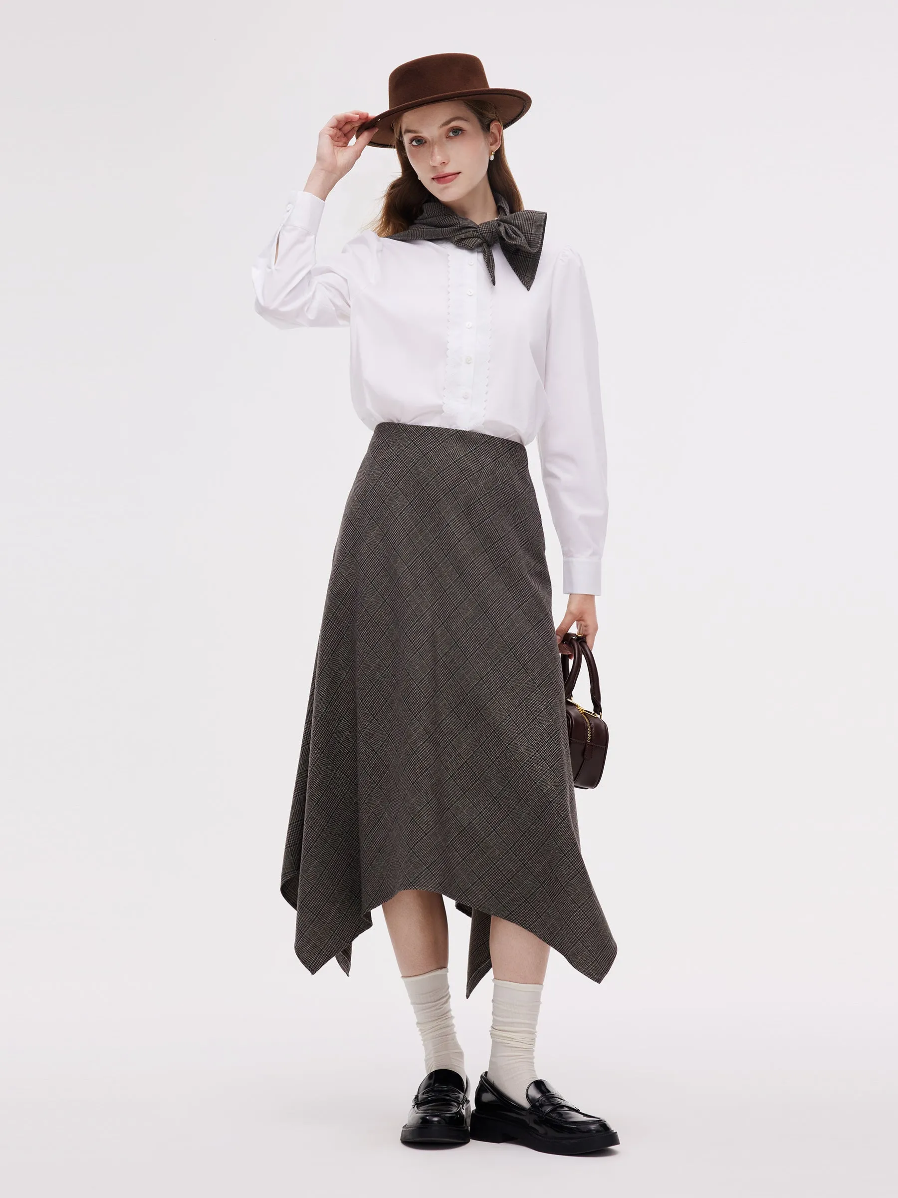 Asymmetric Hem Plaid Women Skirt With Triangle Scarf sold by Goelia product image thumbnail 2