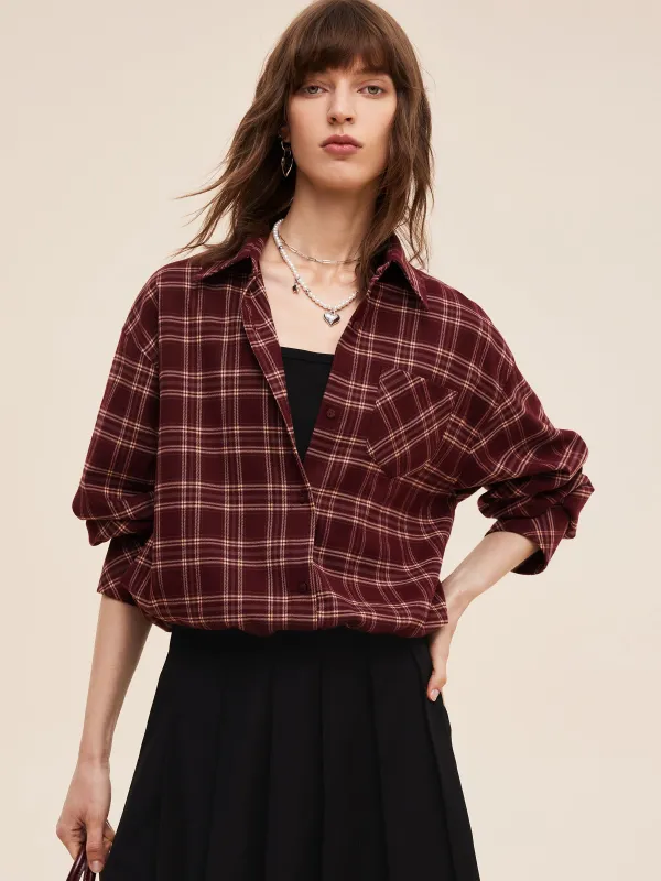 Mock Layered Plaid Women Long Sleeve Shirt made by Goelia