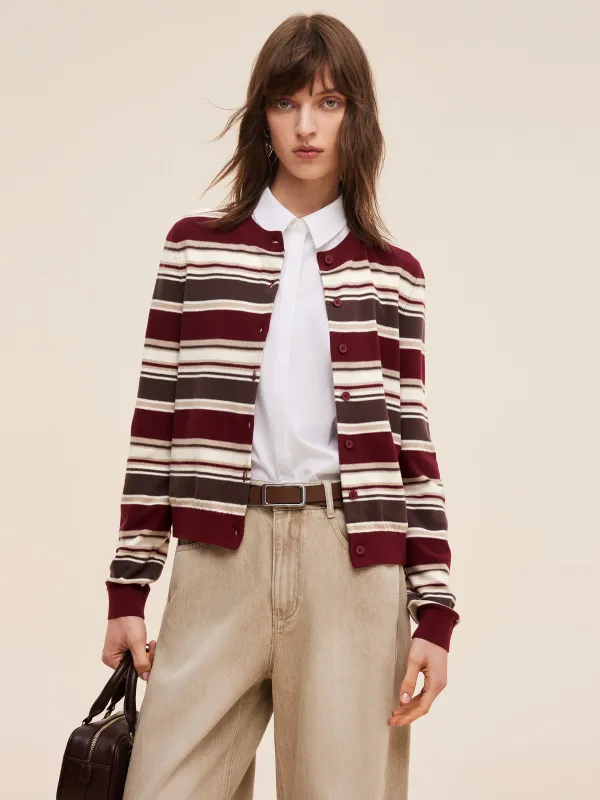 100% Cotton Multicolored Stripe Women Cardigan sold by Goelia