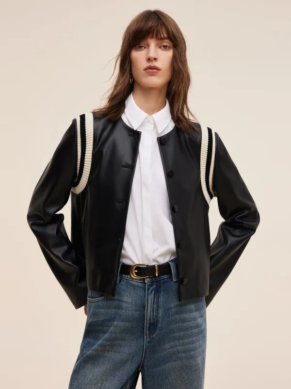 Eco-friendly PU Leather Women Patchwork Jacket sold by Goelia