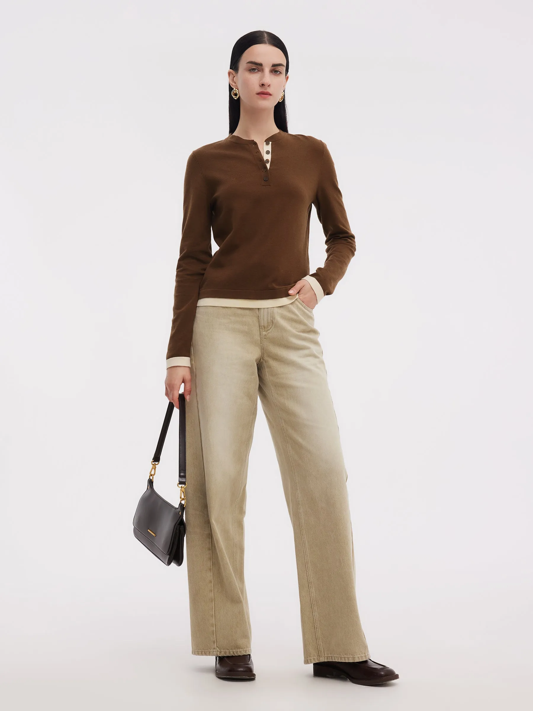 Tencel Wool Blend Color Block Women Mock Layered Knit Top sold by Goelia product image thumbnail 2