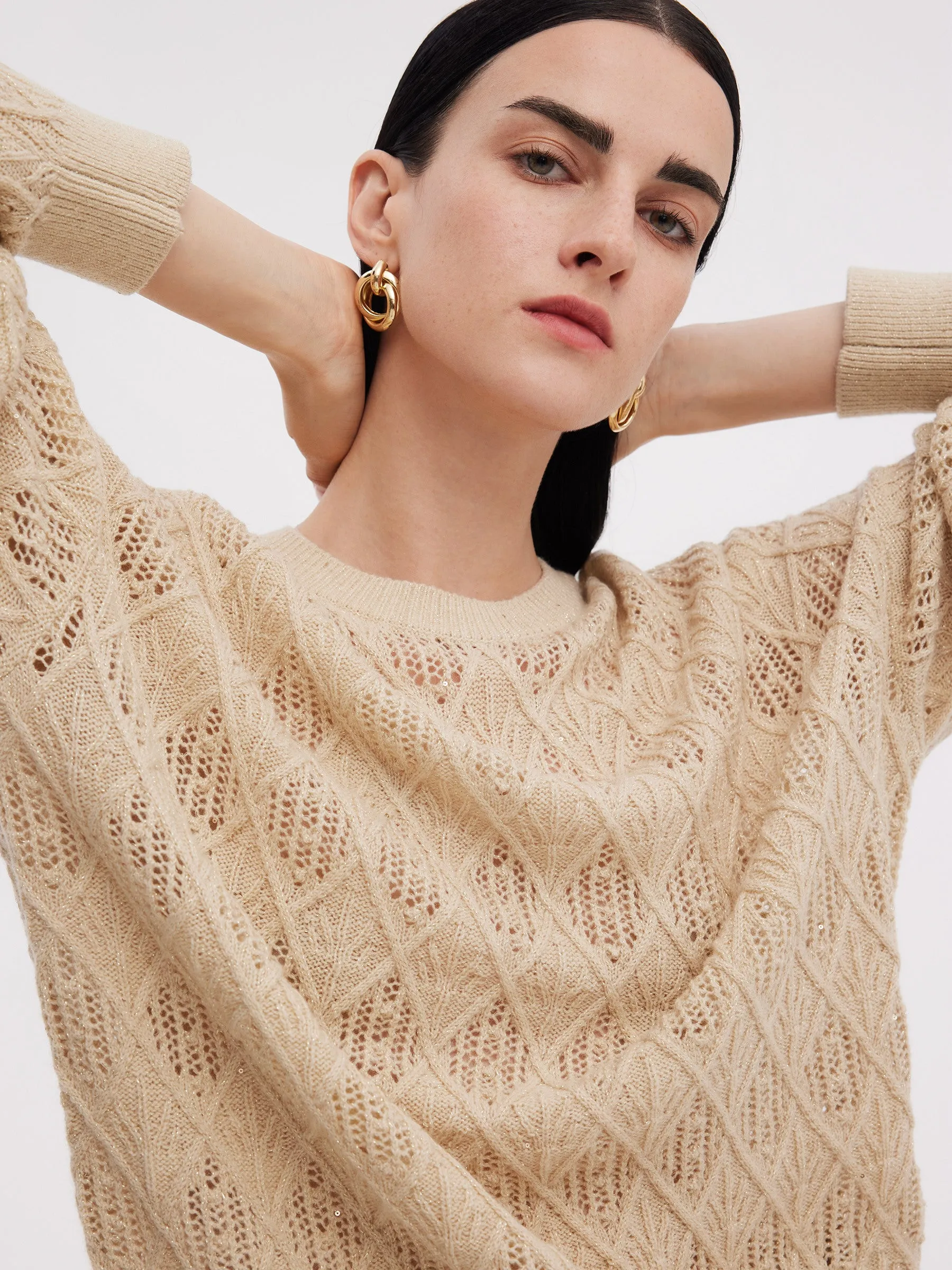 Wool Blend Sequins Women Openwork Sweater sold by Goelia product image thumbnail 5