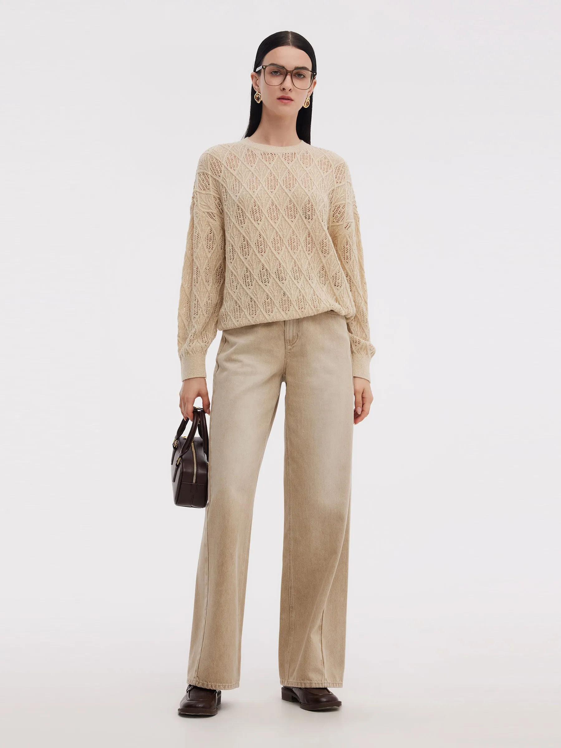 Wool Blend Sequins Women Openwork Sweater sold by Goelia product image thumbnail 2