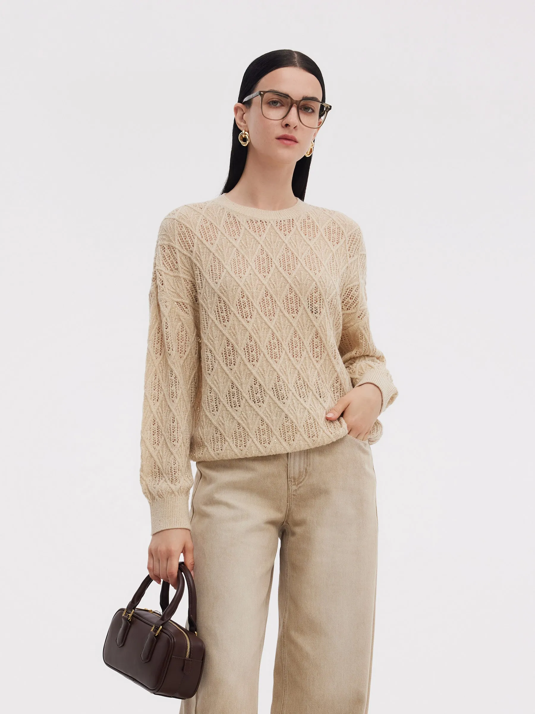Wool Blend Sequins Women Openwork Sweater sold by Goelia product image thumbnail 4