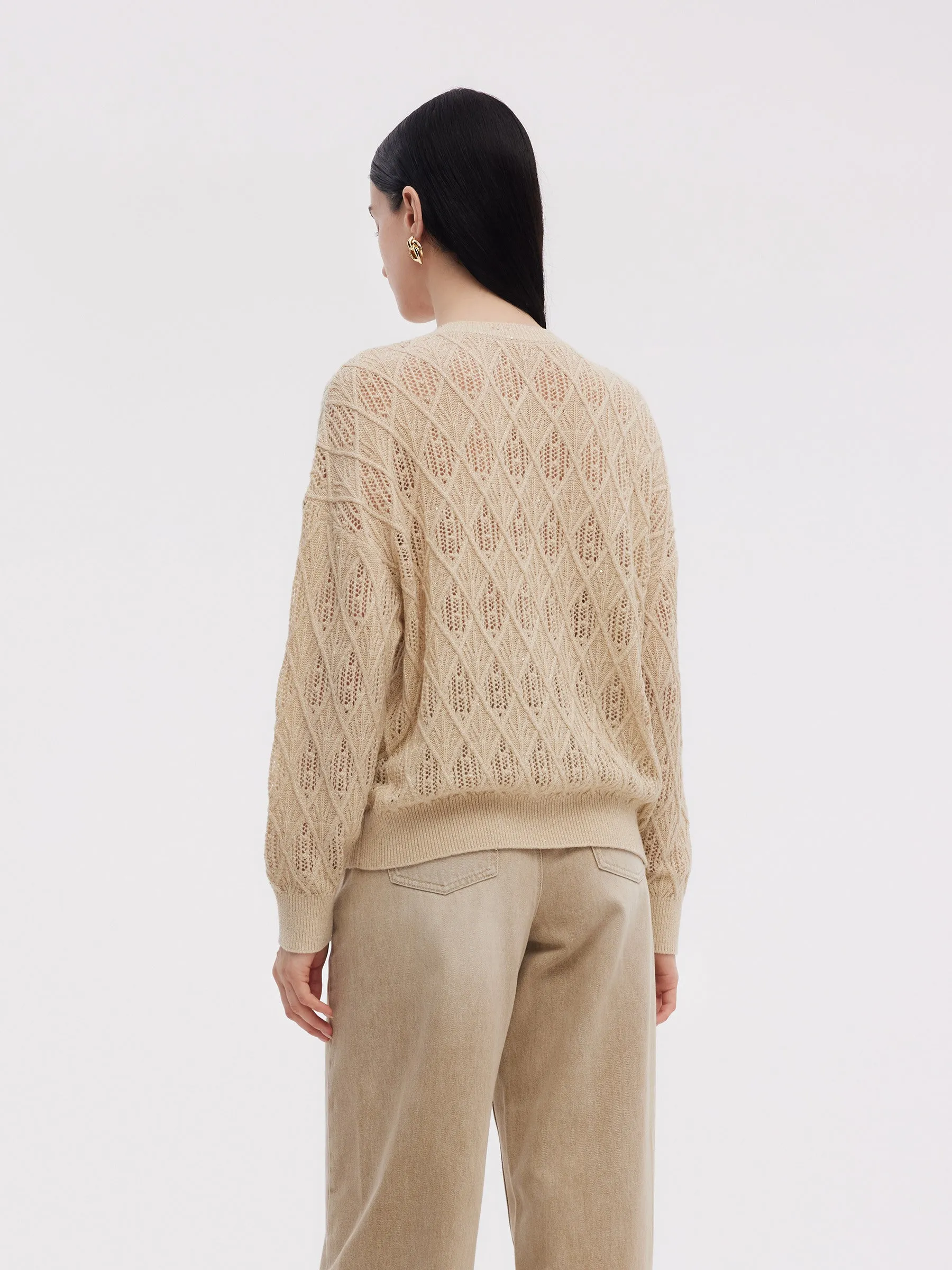 Wool Blend Sequins Women Openwork Sweater sold by Goelia product image thumbnail 3