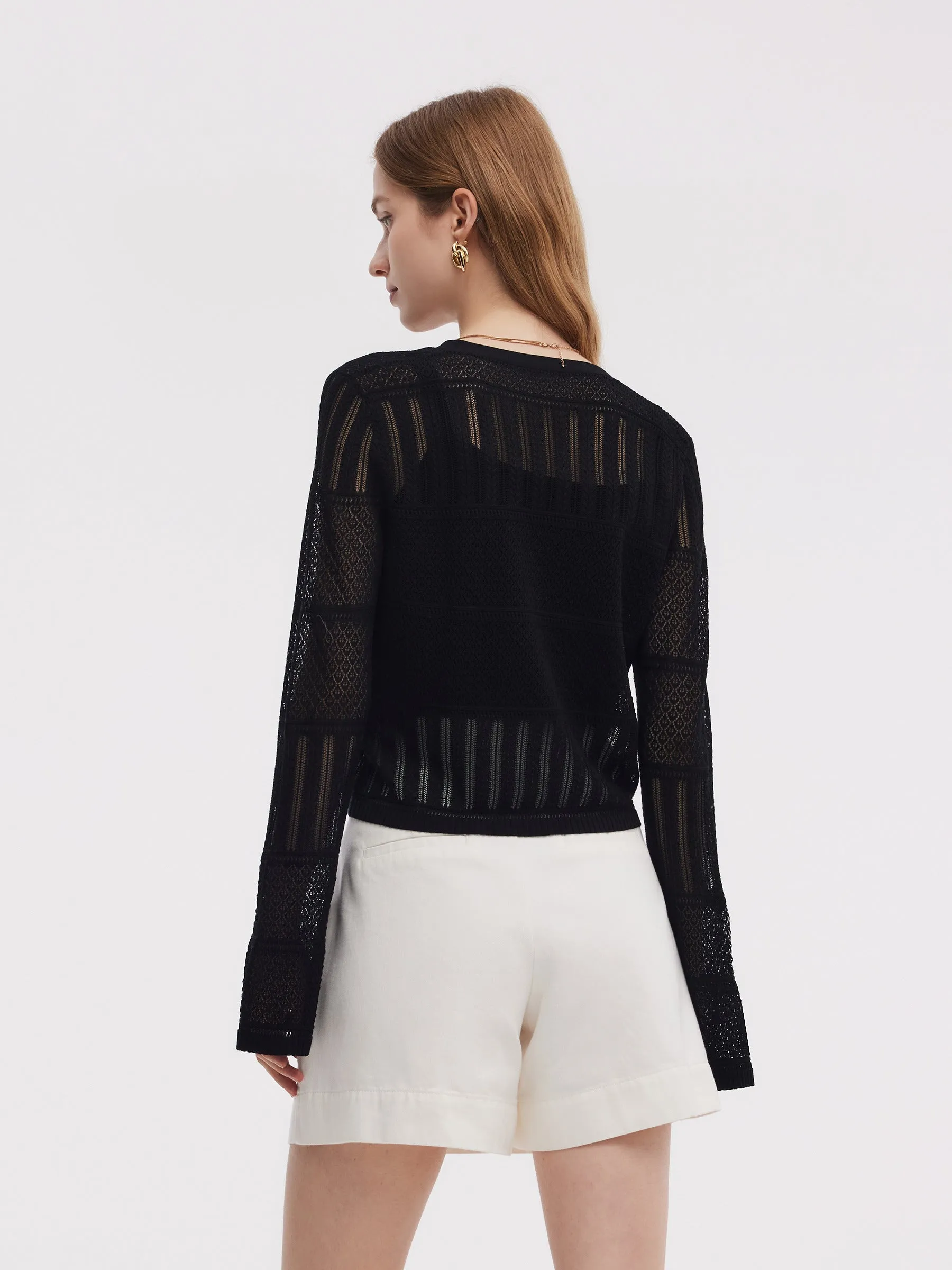 Tencel Blend Openwork Women Flared Sleeve Cardigan sold by Goelia product image thumbnail 3