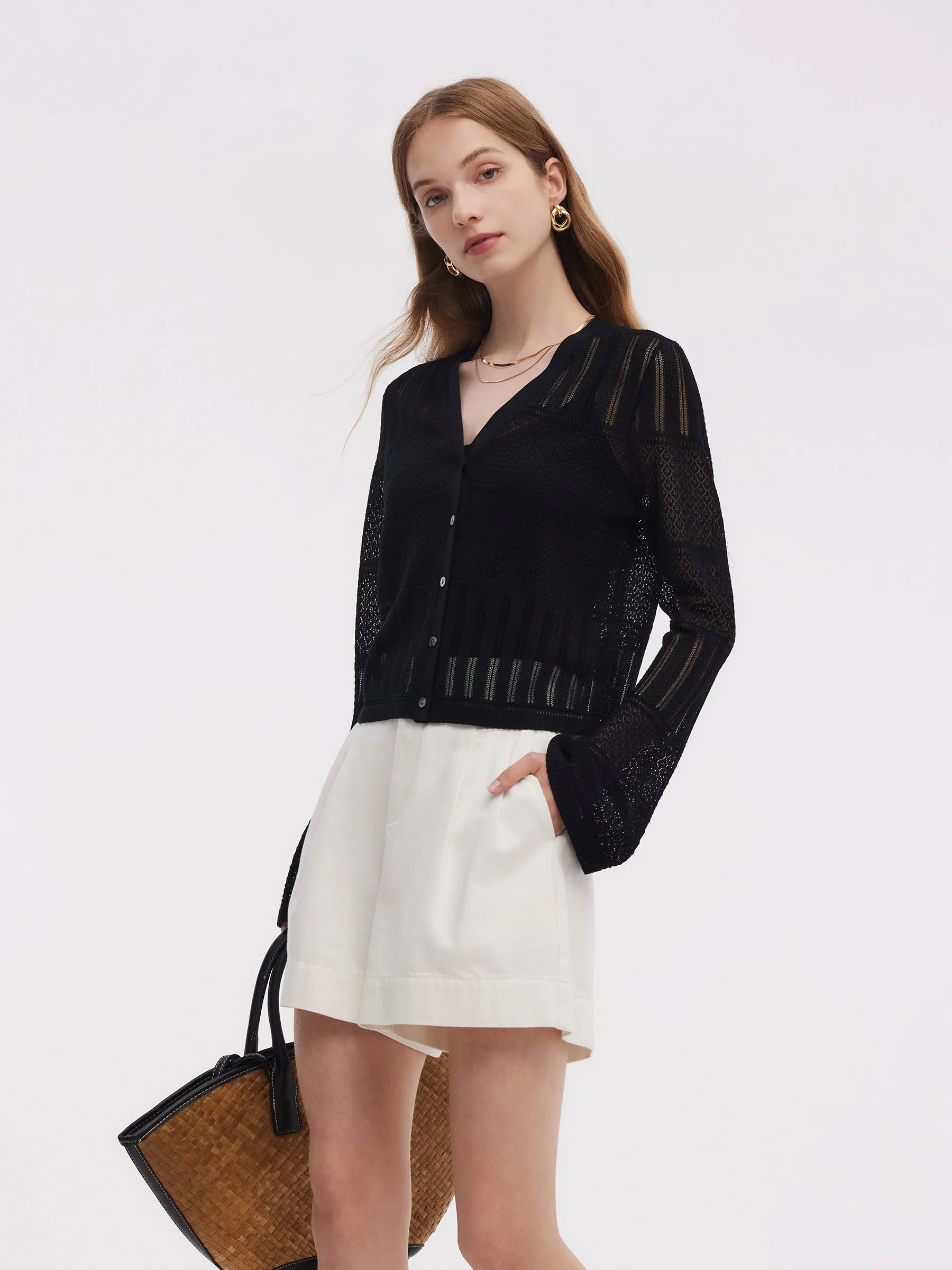 Tencel Blend Openwork Women Flared Sleeve Cardigan sold by Goelia product image thumbnail 5