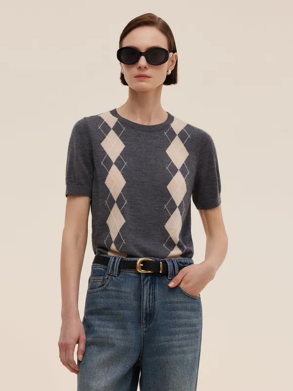 100% Machine Washable Wool Argyle Women Knit Top sold by Goelia