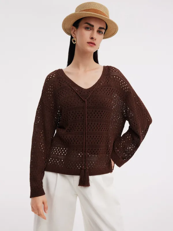 Linen Blend Openwork Pullover And Knit Tank Two-Piece Set sold by Goelia