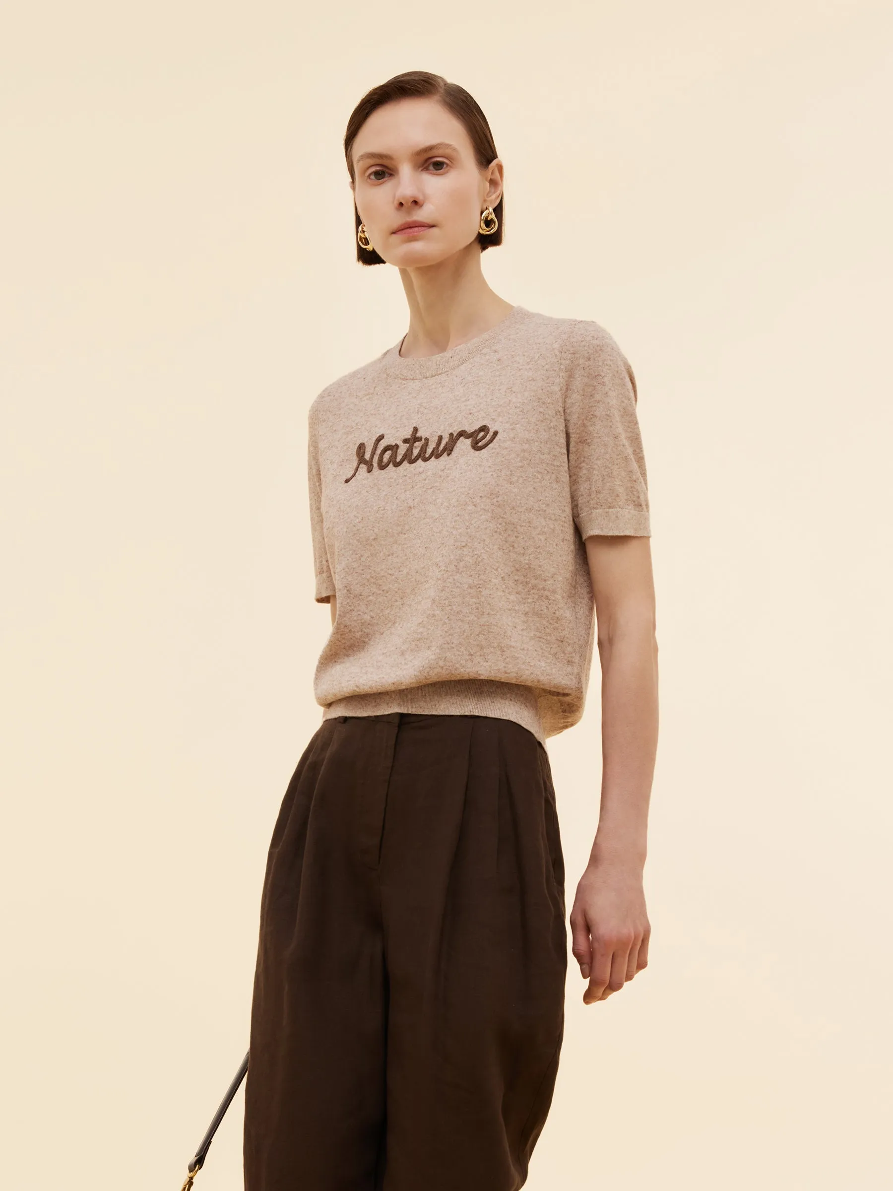 Linen Blend Letter Embroidered Women Knit Top sold by Goelia product image thumbnail 3