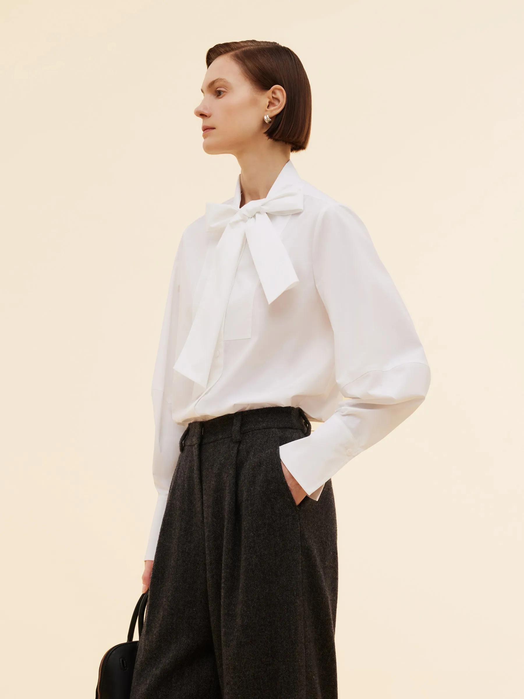 Bow Tie Front Balloon Sleeve Women Loose Shirt sold by Goelia product image thumbnail 4