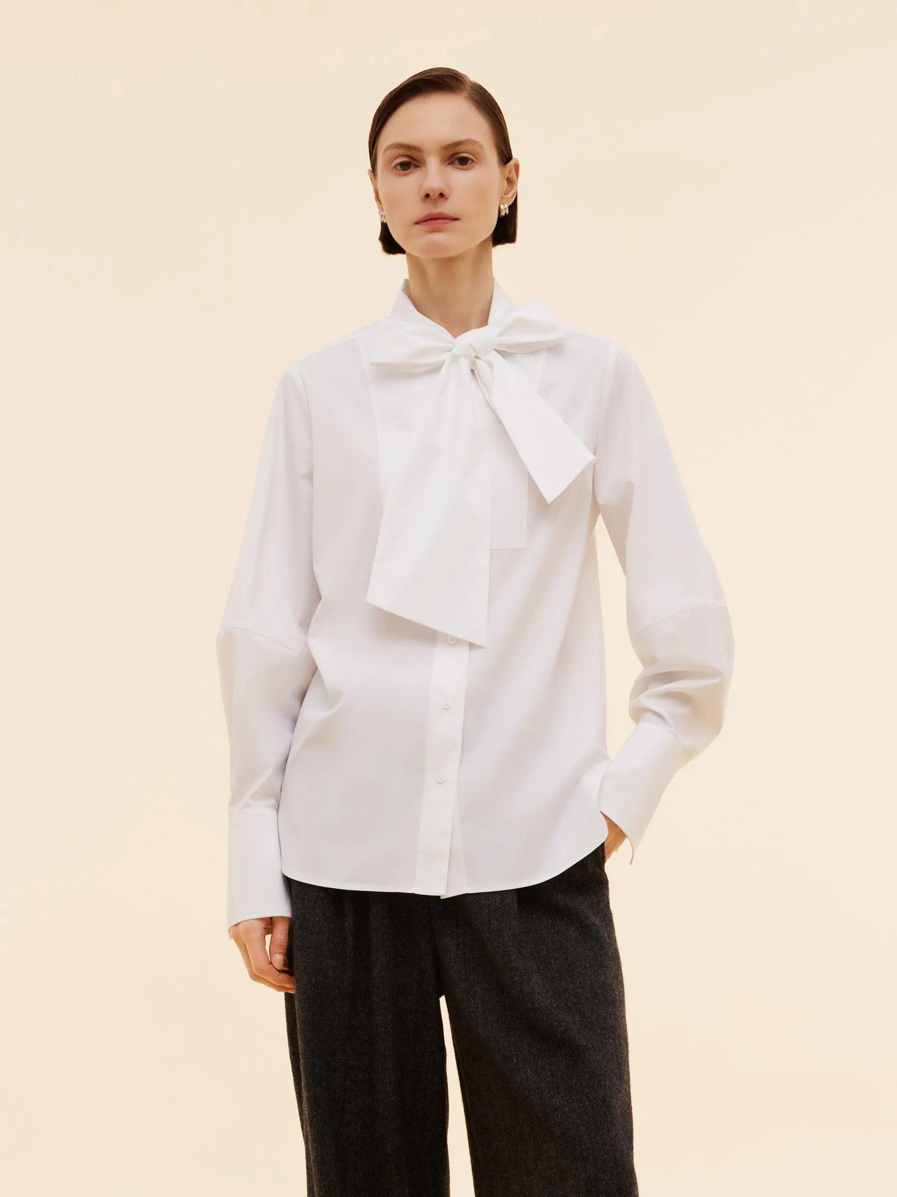 Bow Tie Front Balloon Sleeve Women Loose Shirt sold by Goelia product image thumbnail 5